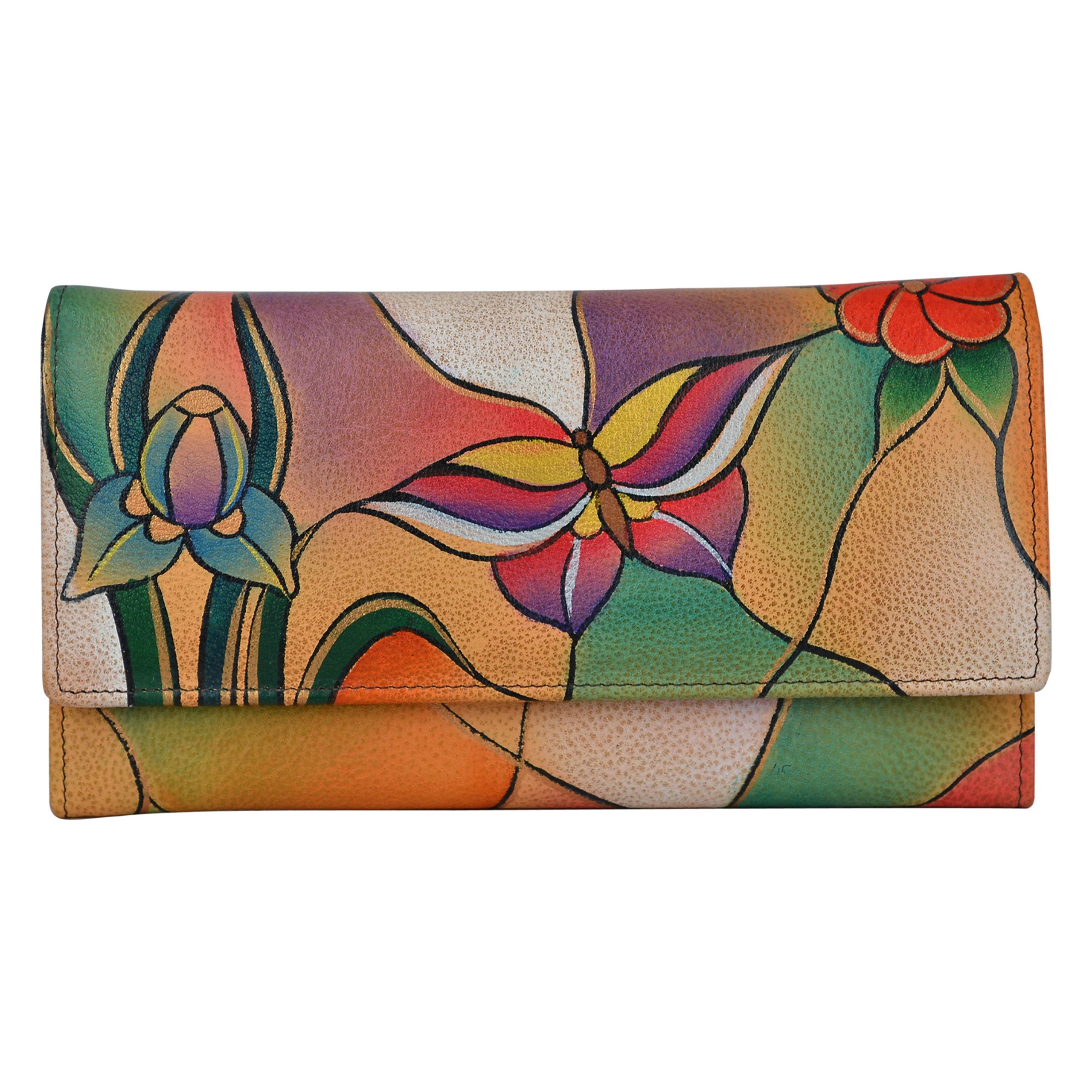 Anuschka Hand Painted Genuine Leather Women's Wallet with Multiple Pockets - Butterfly Glass Art Design - Perfect for Travel, Gift Giving & Everyday Use