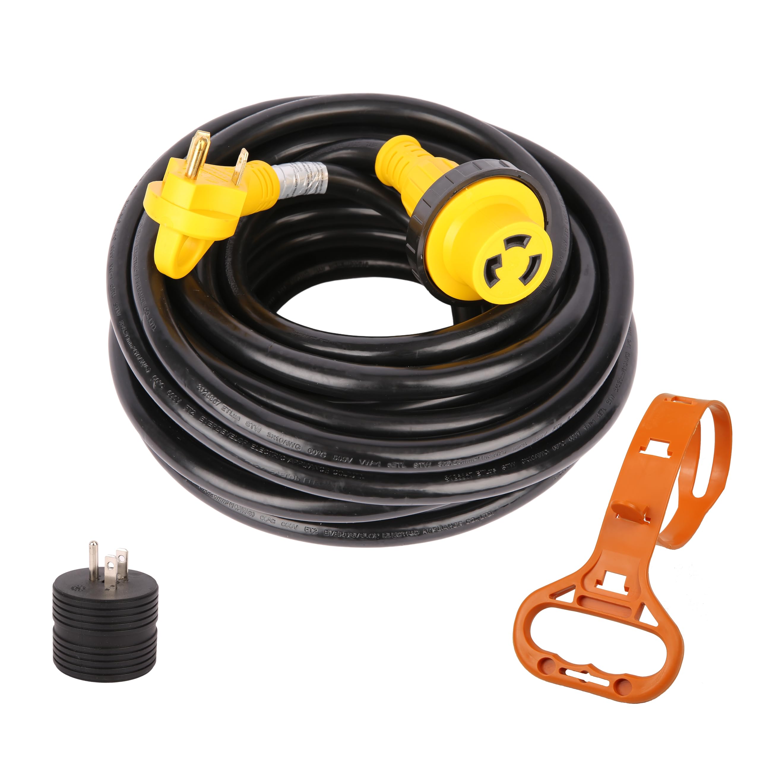 PEAKTOW 30 Amp 50 Feet RV Power Extension Cord - 10 Gauge Heavy Duty L5-30R to TT-30P Adapter (125V/3750W) with LED Indicator, Grip Handle & Cord Organizer - ETL/cETL Certified for Camping, RV Parks & Outdoor Power Supply