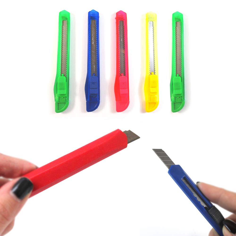 8-Piece Utility Box Cutter Set - Retractable Snap-Off Lock Razor Sharp Blades for Home, Office & Warehouse Use - Heavy Duty Cutting Tool for Packaging, Crafts & DIY Projects
