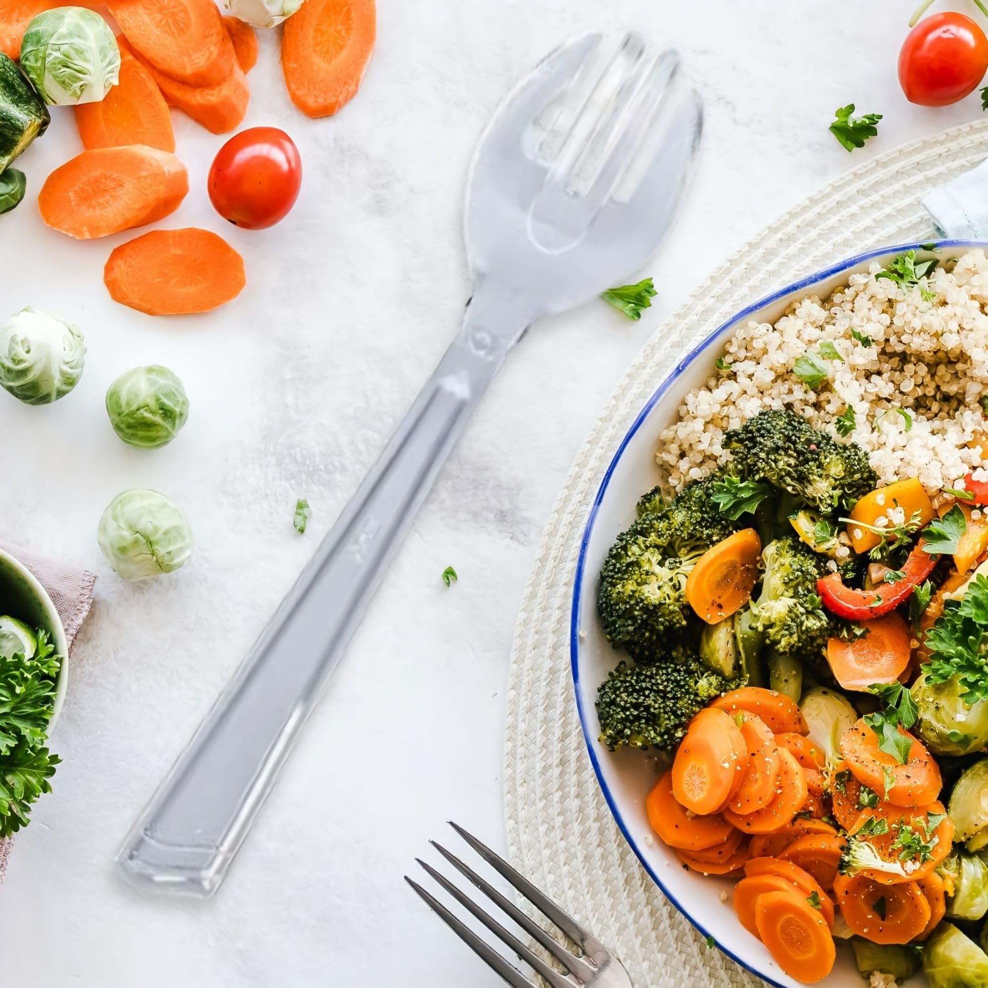 Premium Clear Heavy Duty Plastic Salad Forks - 10 Inch (Pack of 144) - Elegant Disposable Serving Utensils for Parties, Catering & Special Events - Durable, BPA-Free & Dishwasher Safe - Perfect for Weddings, BBQs, Buffets & Restaurant Use
