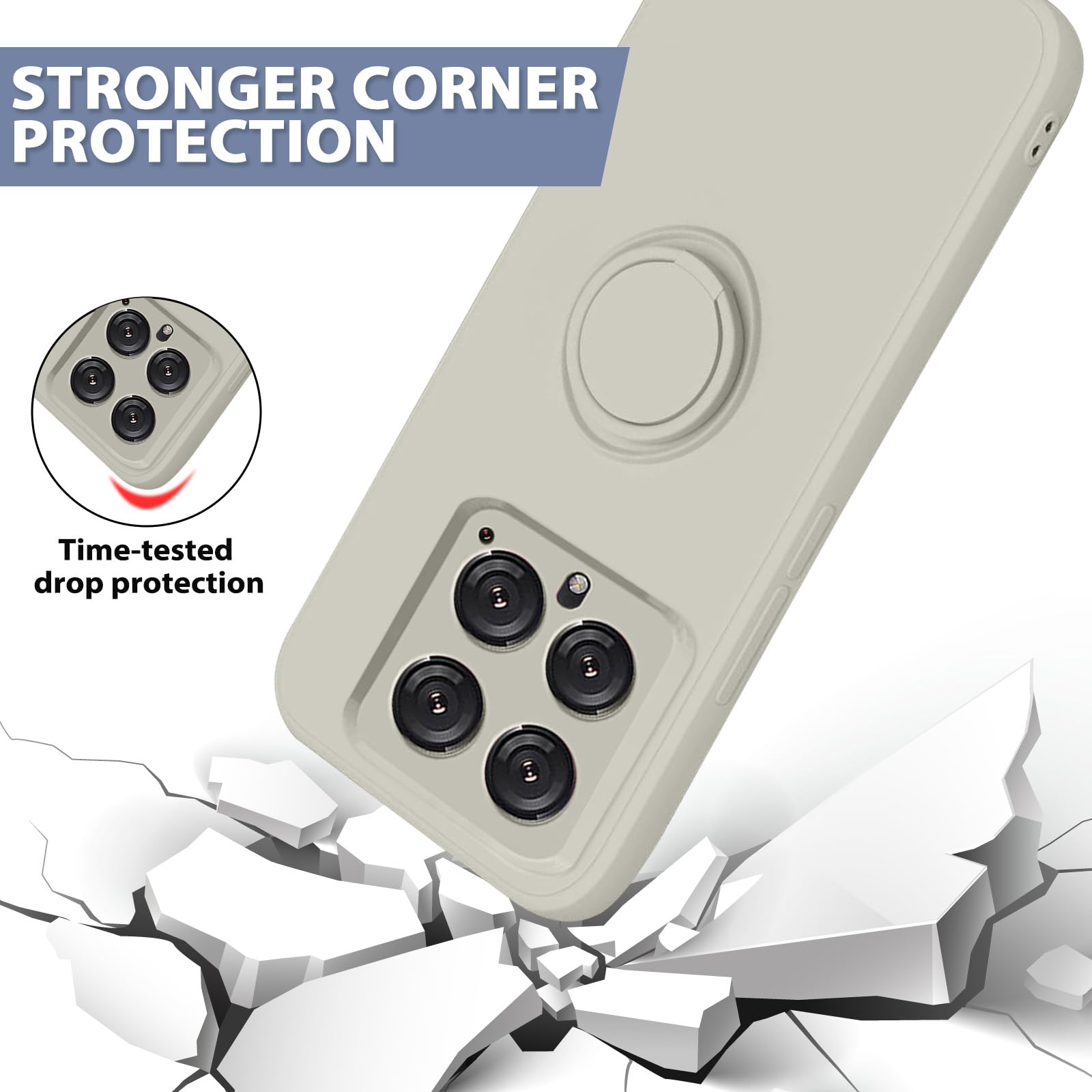 Galful Silicone Phone Case for Xiaomi 14 5G with 360° Ring Stand - Thin Slim Protective Cover with Microfiber Lining & Anti-Scratch Design (White) - Perfect for Daily Use, Travel, and Hands-Free Viewing