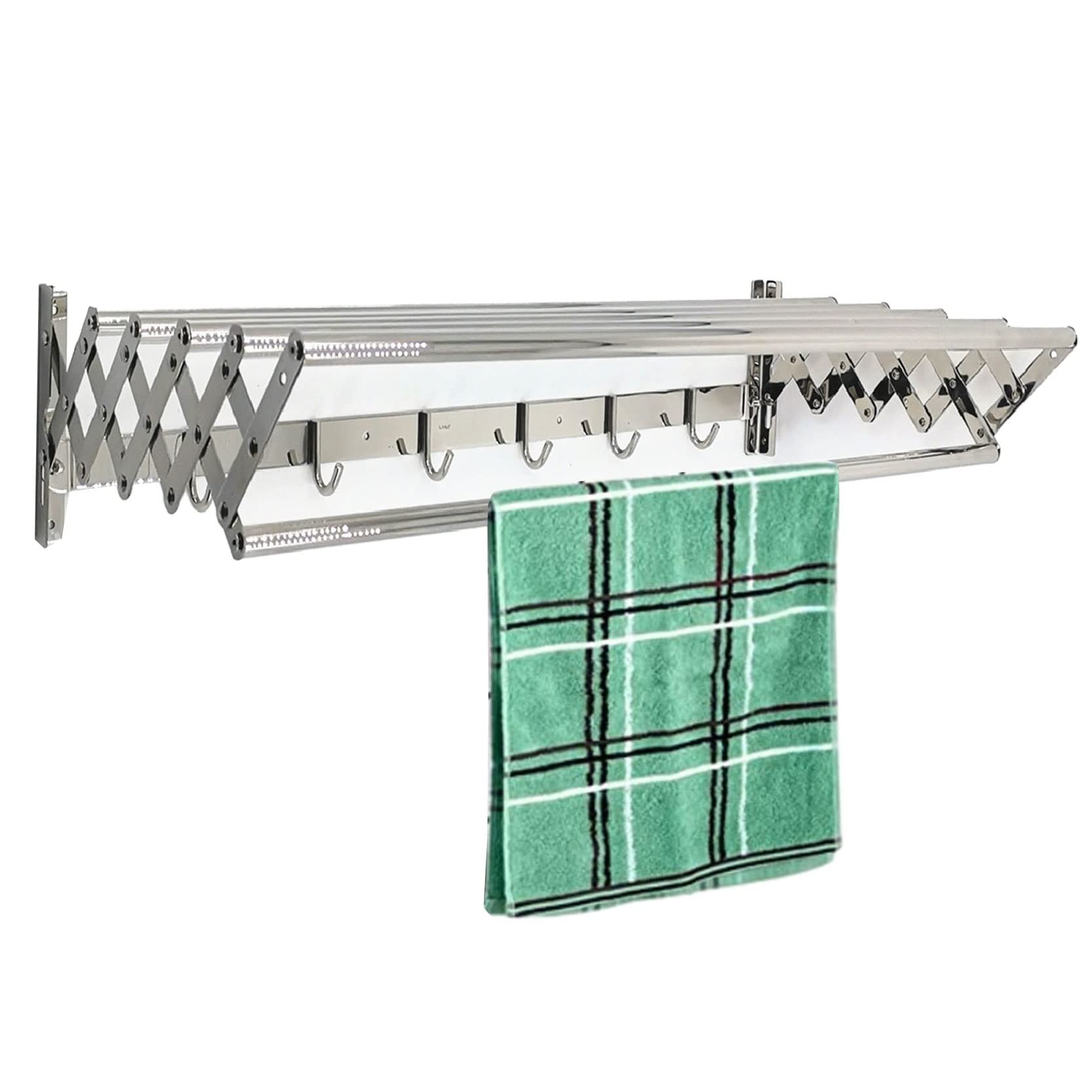 WENGX Wall Mounted Retractable Clothes Drying Rack - Foldable Space Saving Laundry Airer for Indoor & Outdoor Use (60cm/23.6in, Silver) - Perfect for Apartments, Balconies & Small Spaces