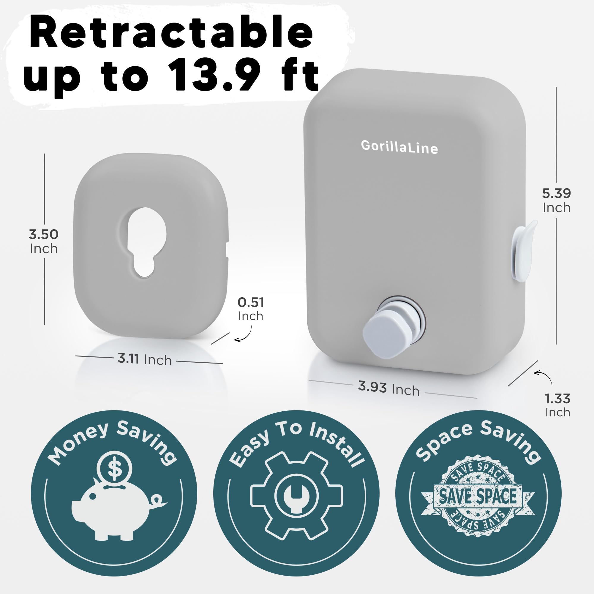 GorillaLine Retractable Clothesline for Indoor & Outdoor Use - Heavy Duty Wall Mounted Drying Rack for Laundry - Space Saving Air Dry Clothing Solution (Perfect for Apartments, Camping & Small Spaces)