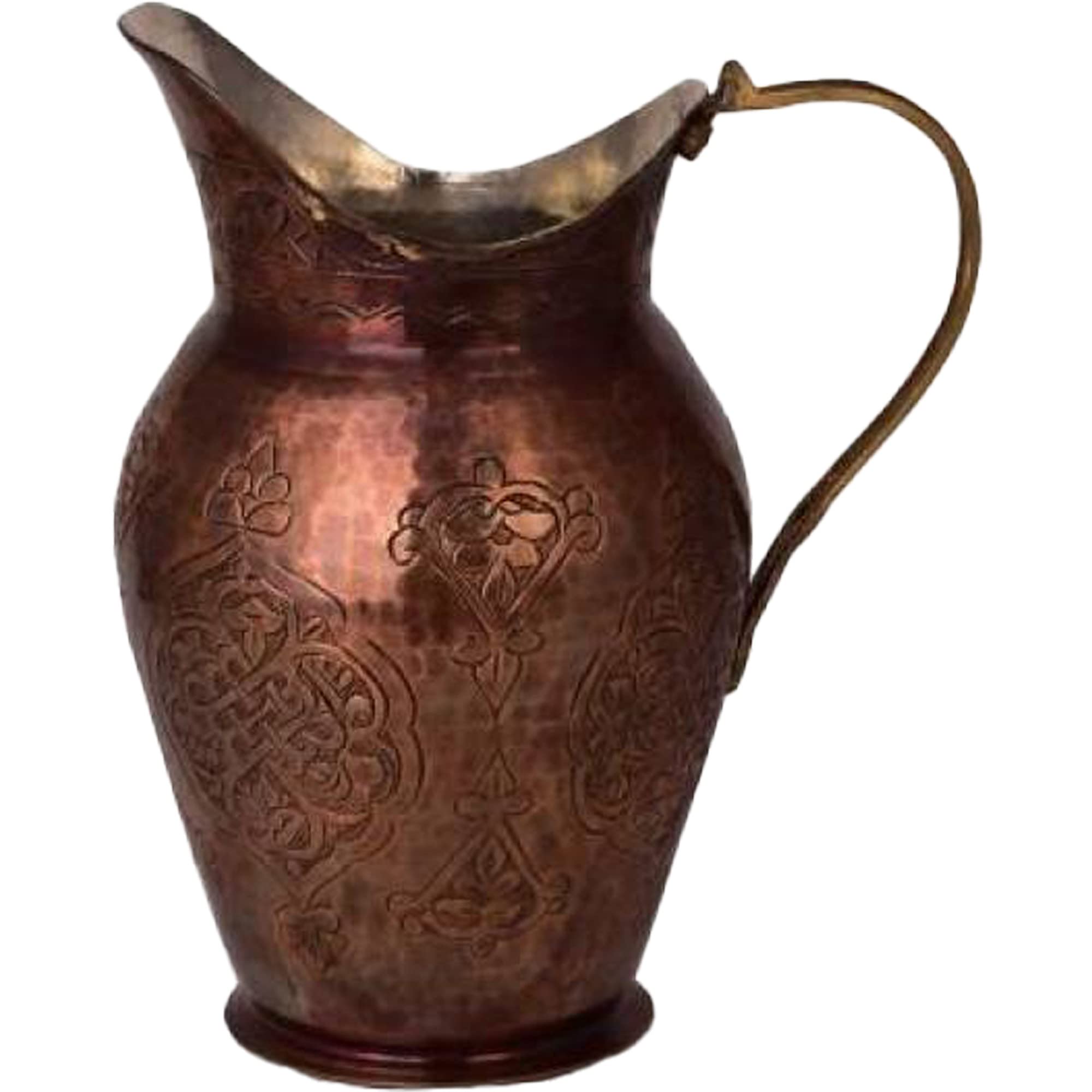 Handmade Pure Copper Water Pitcher - 2.64 Qt Antique Hammered Metal Jug for Drinking Water | Traditional Copper Vessel for Home, Kitchen & Ayurvedic Wellness