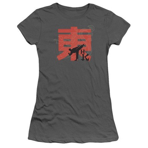 Trevco Hai Karate-HK Kick Short Sleeve Junior Sheer T-Shirt - Charcoal - XL - Perfect for Karate Training, Cosplay & Casual Wear