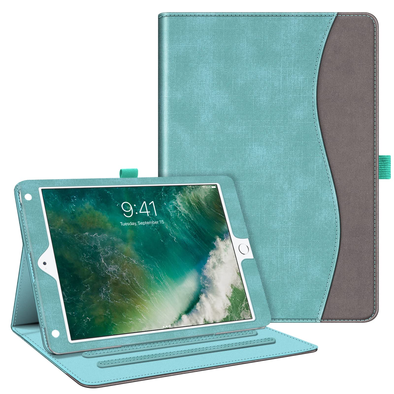 Fintie Protective Case for iPad 6th/5th Generation (2018/2017 Model) & iPad Air 2/Air 1 (9.7 Inch) - Shockproof Corner Protection, Multi-Angle Stand Cover with Storage Pocket, Turquoise - Perfect for Work, School & Travel