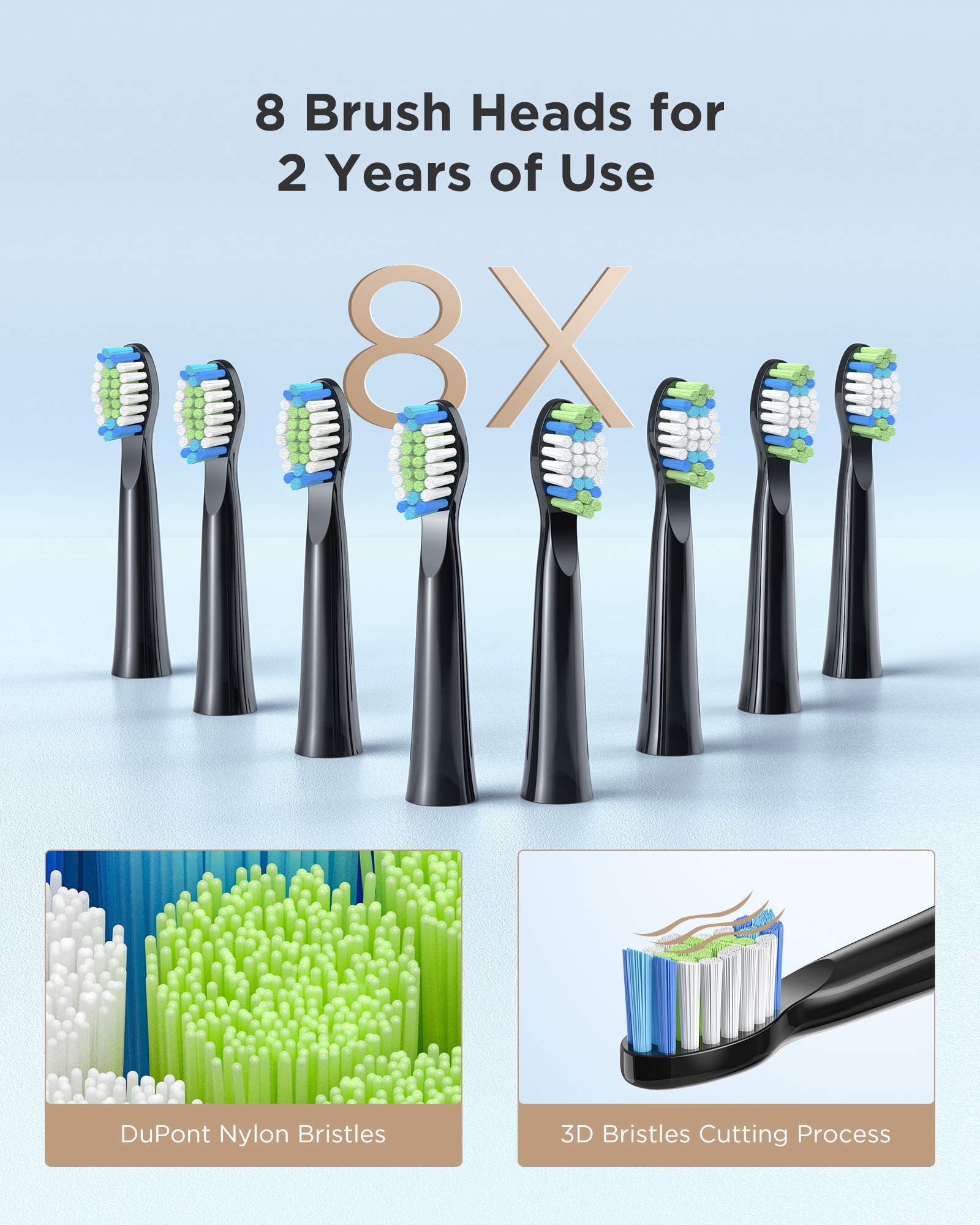 NINICE Sonic Electric Toothbrush for Adults & Kids - Rechargeable Toothbrush with 8 Brush Heads, 5 Cleaning Modes, 2-Minute Timer, 30-Day Battery Life (Black) - Perfect for Family Oral Care & Travel