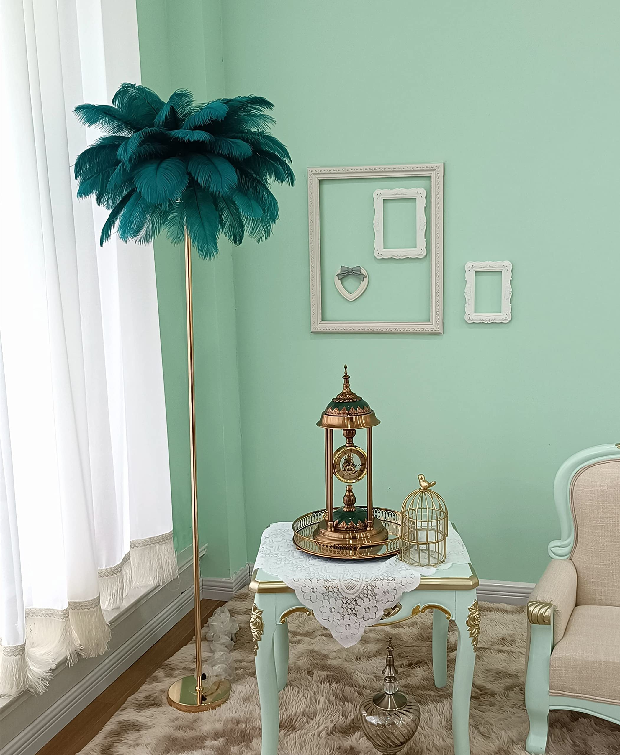 KDLAK Natural Ostrich Feather Floor Lamp - Modern White Standing Light for Living Room & Bedroom - Blue Feather Lamp for Girls Room Decor - Perfect for Cozy Reading Nook & Boho Chic Home Decor