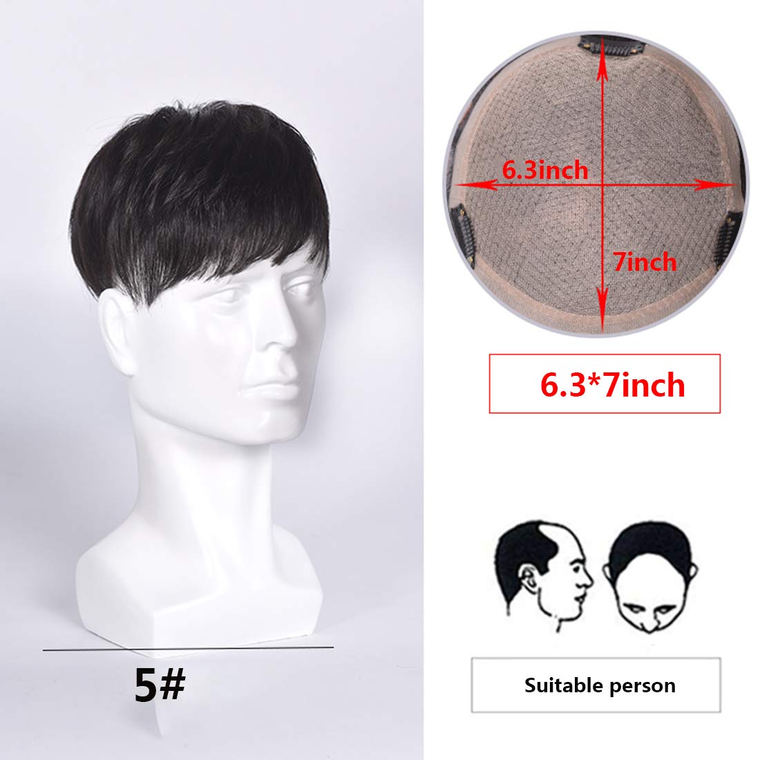 Premium Human Hair Toupee for Men - Natural Black Clip-In Hairpiece (6.3