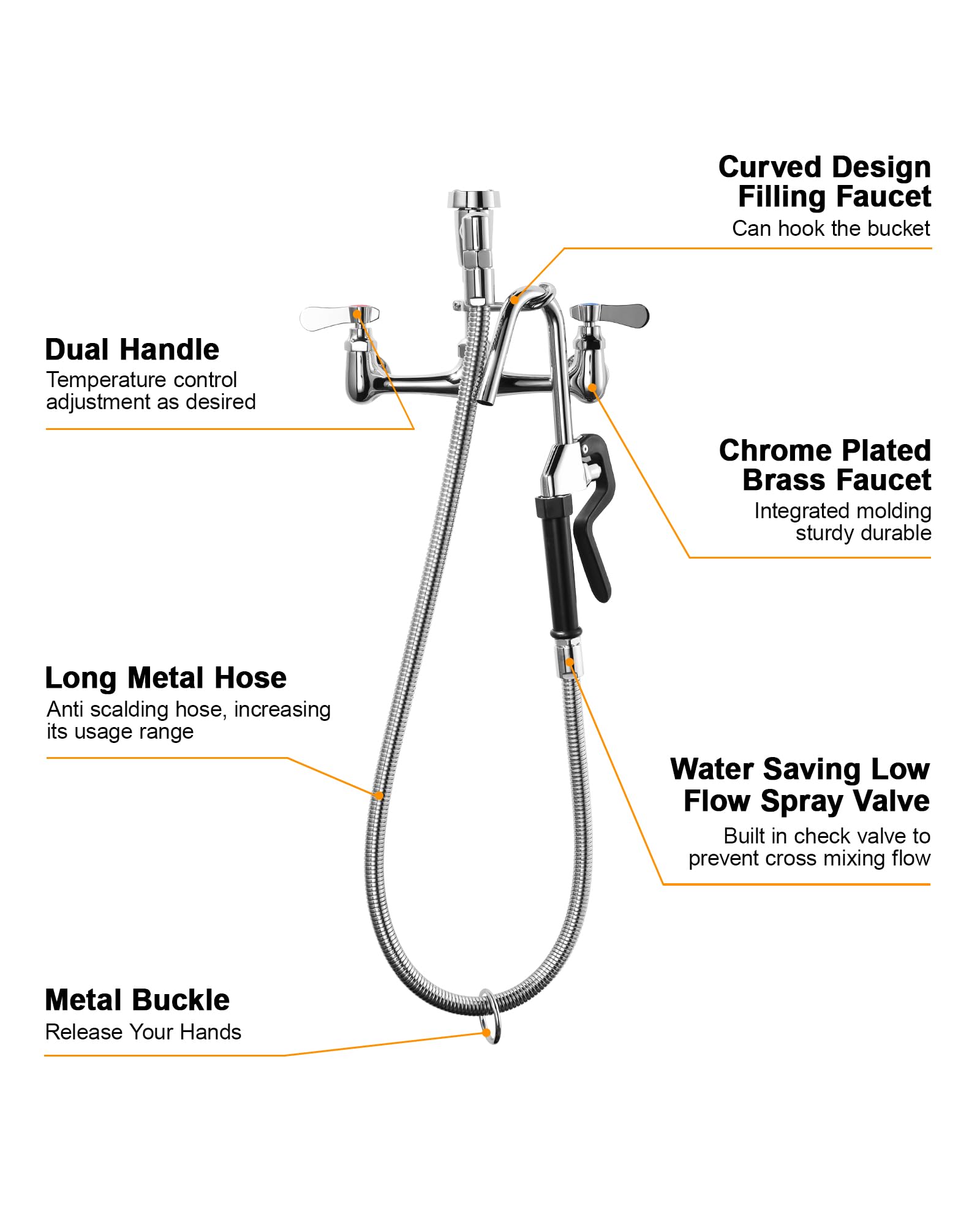Commercial Brass Pot Filler Faucet - Wall Mount Kitchen Faucet with 43