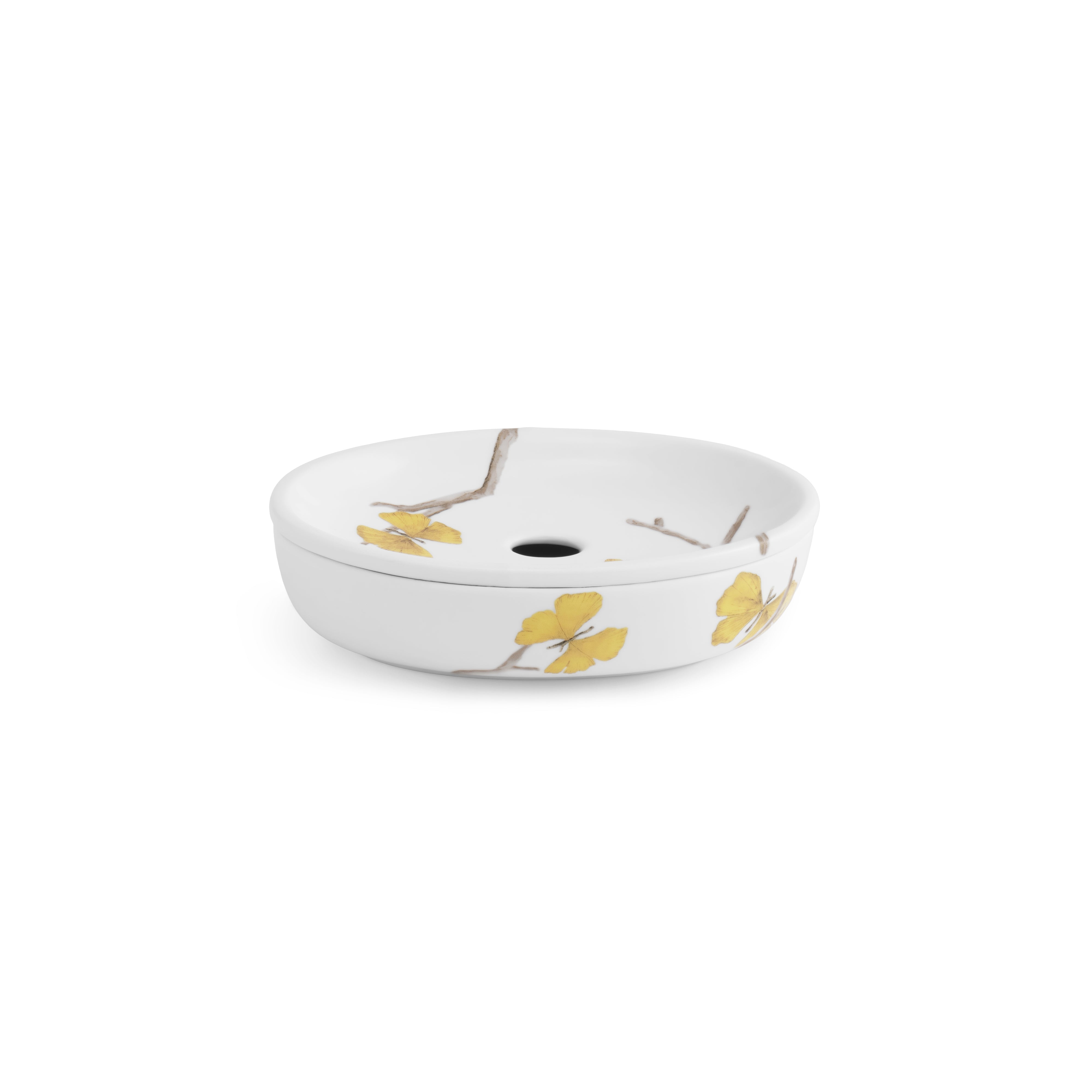 Butterfly Ginkgo Porcelain Bathroom Set - Elegant Soap Dish, Toothbrush Holder & Tumbler for Spa-Like Luxury at Home
