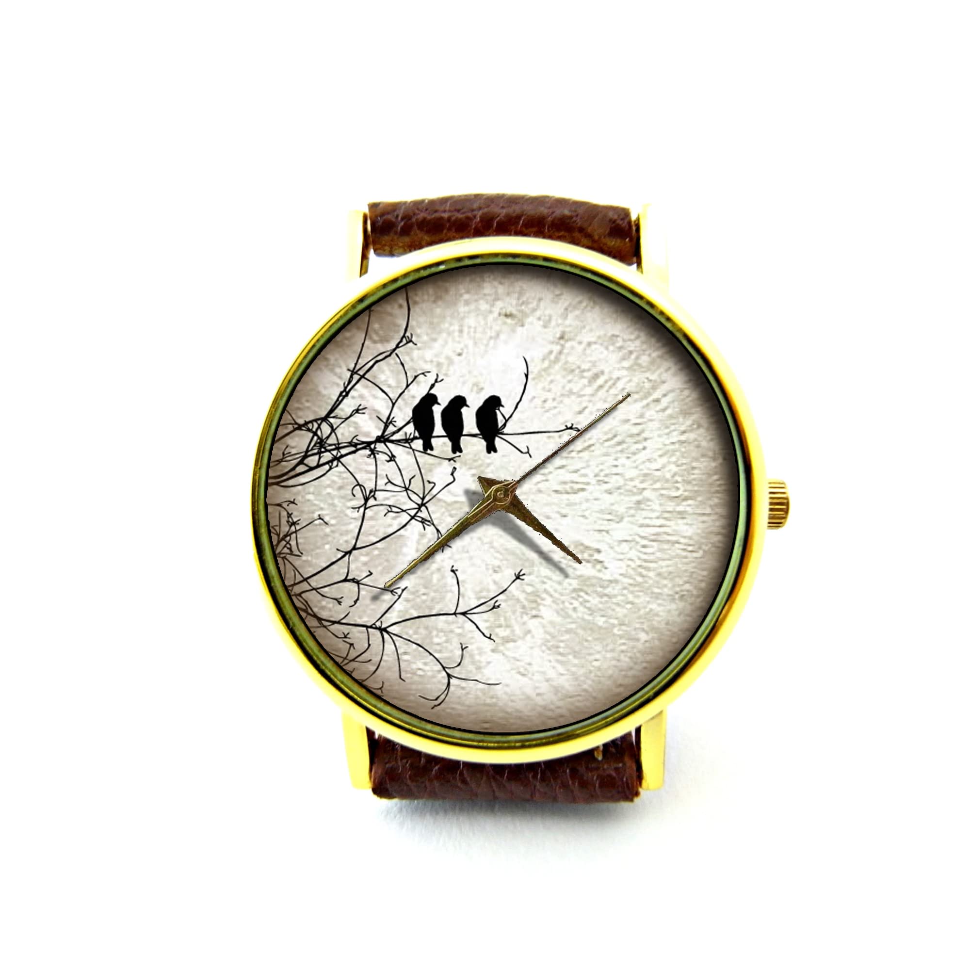 Handmade Genuine Leather Bird & Moon Watch - Adjustable Bracelet Watch for Men & Women - Perfect for Outdoor Adventures, Casual Wear & Unique Gifts