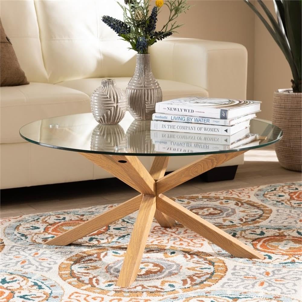 Modern Glass and Wood Coffee Table - Contemporary Allora Design for Living Room, Lounge & Office Decor