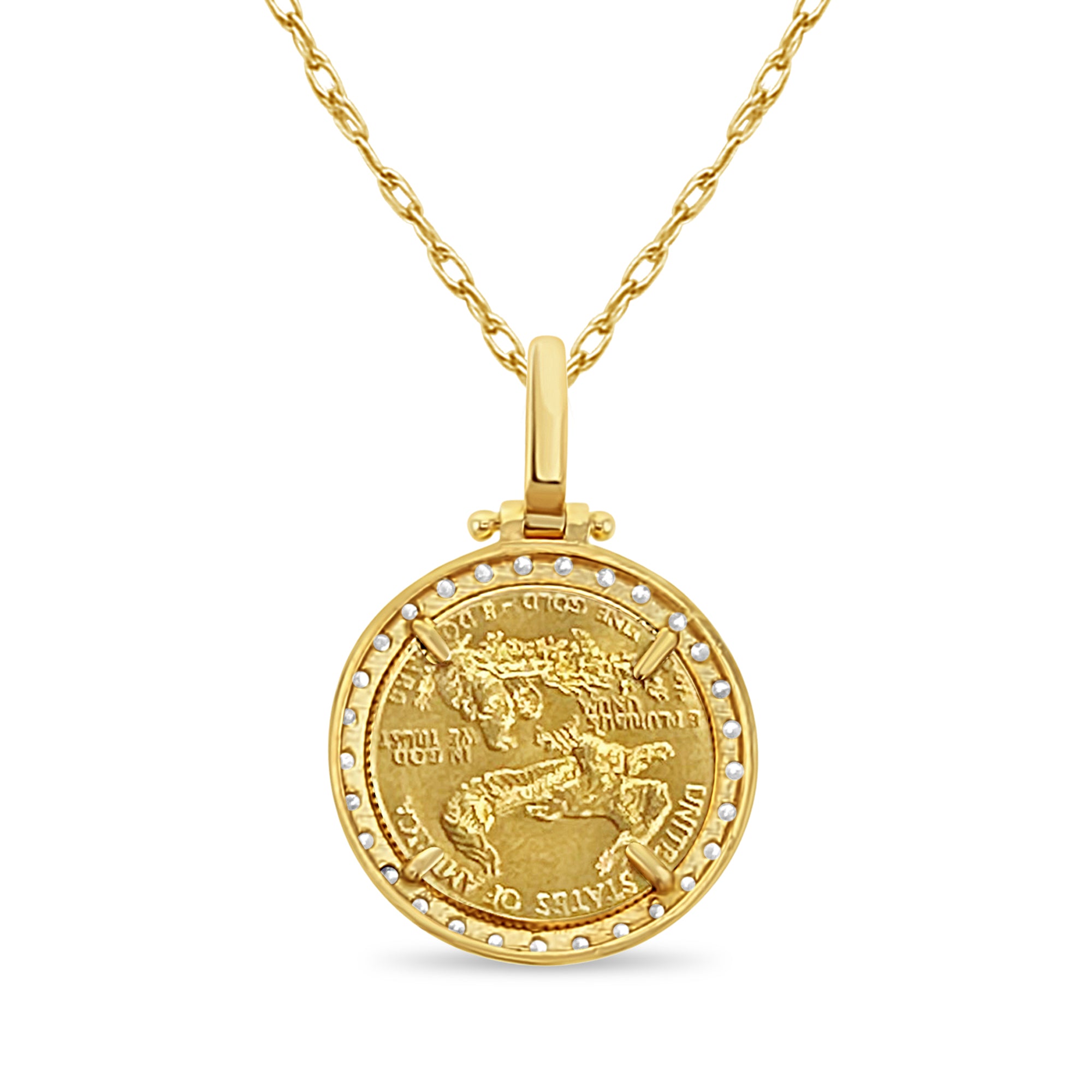 1/10OZ 14K Gold Shared Prong Diamond Halo Necklace with Lady Liberty Pendant - Elegant Jewelry Gift for Women, Perfect for Anniversaries & Special Occasions