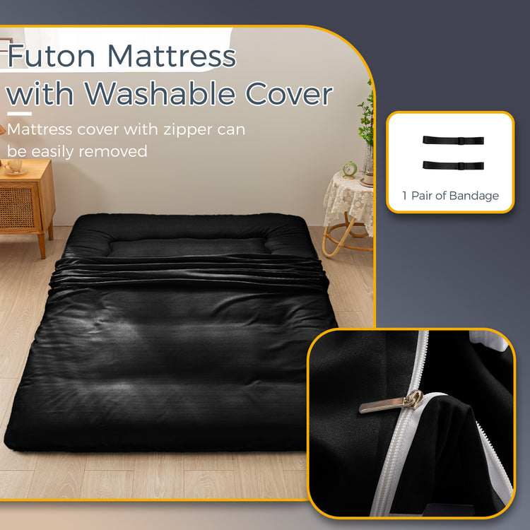 MAXYOYO 6 Extra Thick Japanese Classic Floor Futon Mattress - Black | Comfortable Tatami Sleeping Mat for Guest Bed, Small Space Living, Meditation & Yoga | Premium Foldable Floor Bed for Apartments, Dorms & Travel