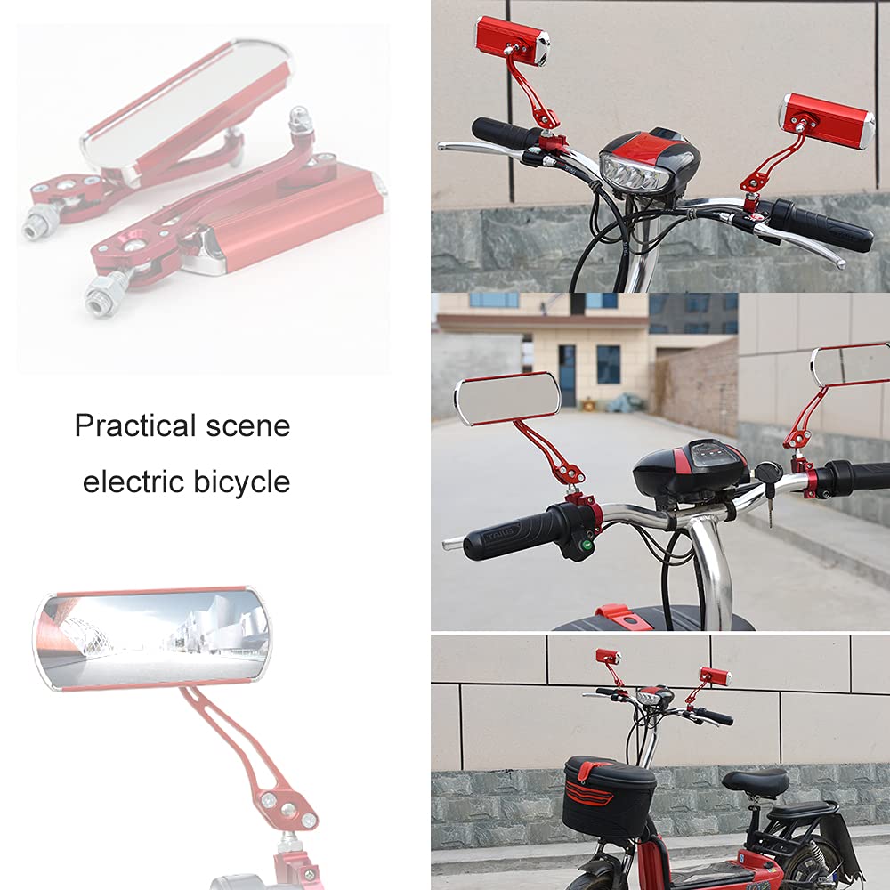 **2 Pack Bike Handlebar Mirrors - Rearview Safety Mirrors for Electric, Mountain & Fixed Gear Bicycles (Red) - Perfect for Commuting, Off-Road & Urban Riding**