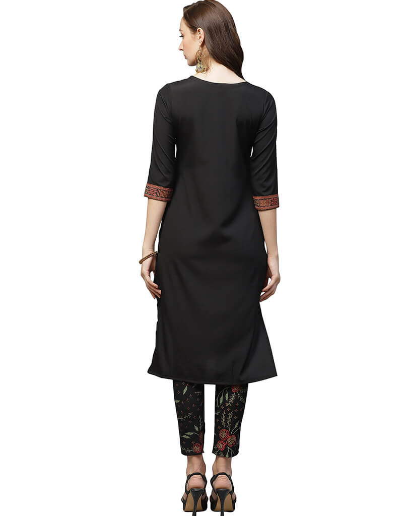Elegant Black Crepe Pant Kurti for Women - Comfortable & Stylish Indian Ethnic Wear - Perfect for Festivals, Parties & Casual Outings