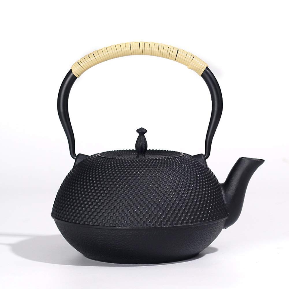 Premium JHSHENGSHI 1400ML Cast Iron Teapot with Stainless Steel Filter & Trivet Stand - Ceramic Large Tea Kettle for Loose Leaf Tea & Teabags - Perfect for Home, Office & Tea Ceremonies (Black)