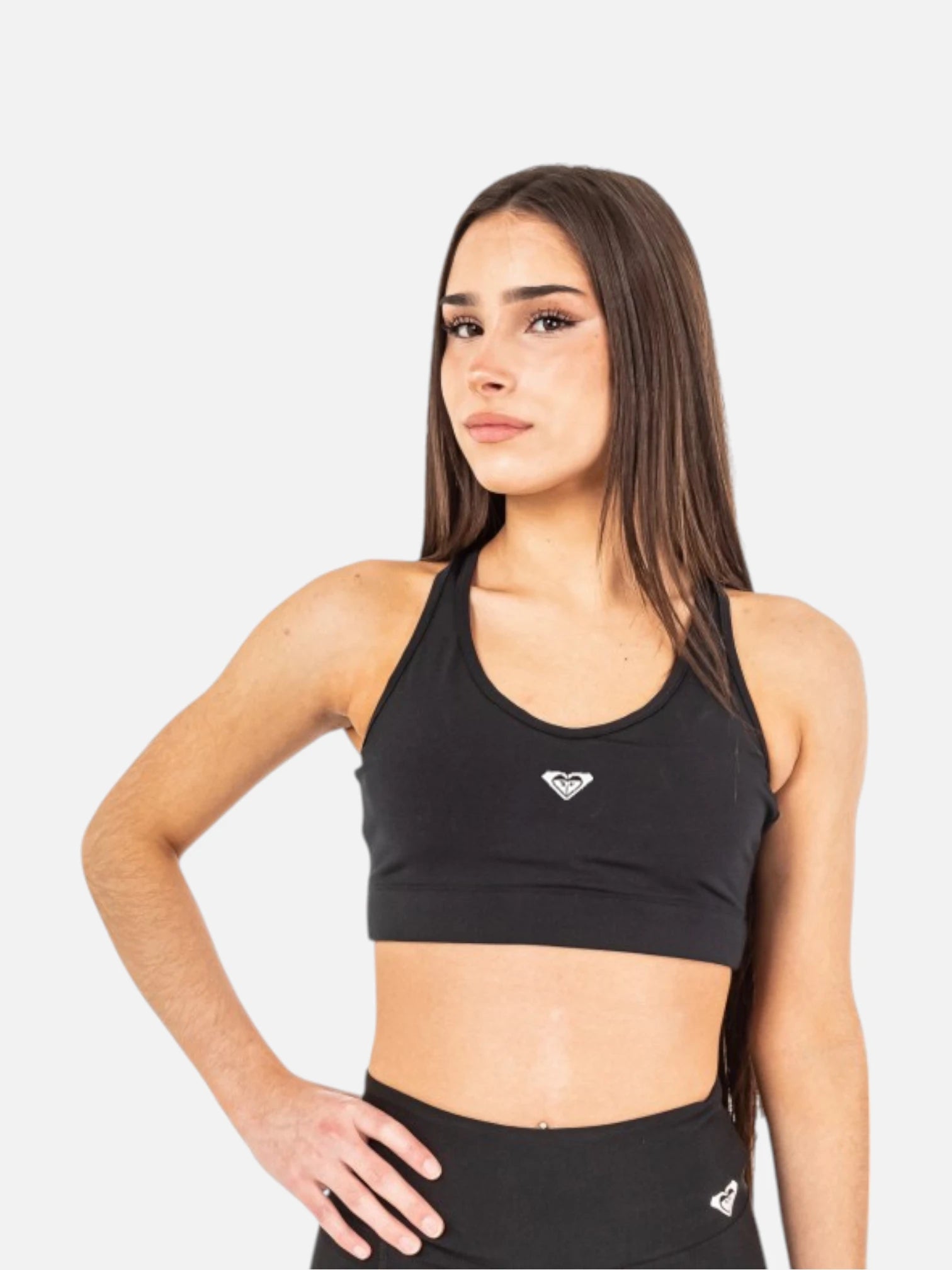 **Roxy Fitness Heart Into It Black Sports Bra - High Support Workout Top for Running, Yoga & Gym**