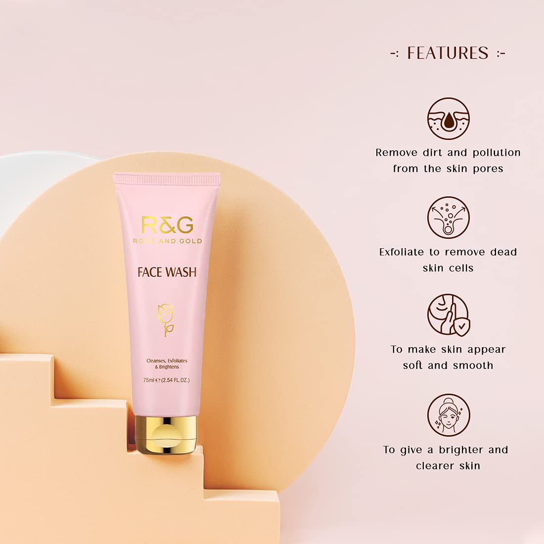 VASU R&G Face Wash 75ml - Gentle Exfoliating Cleanser for Brightening Skin | Removes Dead Skin Cells & Reduces Pigmentation | Reveals Healthier, Younger-Looking Complexion | Unisex Skincare | Perfect for Daily Use & Travel