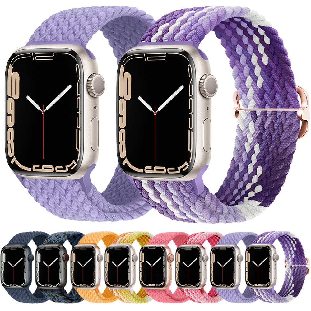Atenzol Braided Elastic Solo Loop Watch Band for Apple Watch Series 7/6/SE/5/4/3/2/1 - Adjustable Stretchy Wristband Compatible with 38mm 40mm 41mm 42mm 44mm 45mm iWatch - Colorful Fruit Design for Women & Men (2 Pack) - Perfect for Workouts, Daily Wear & Fashion Accessories