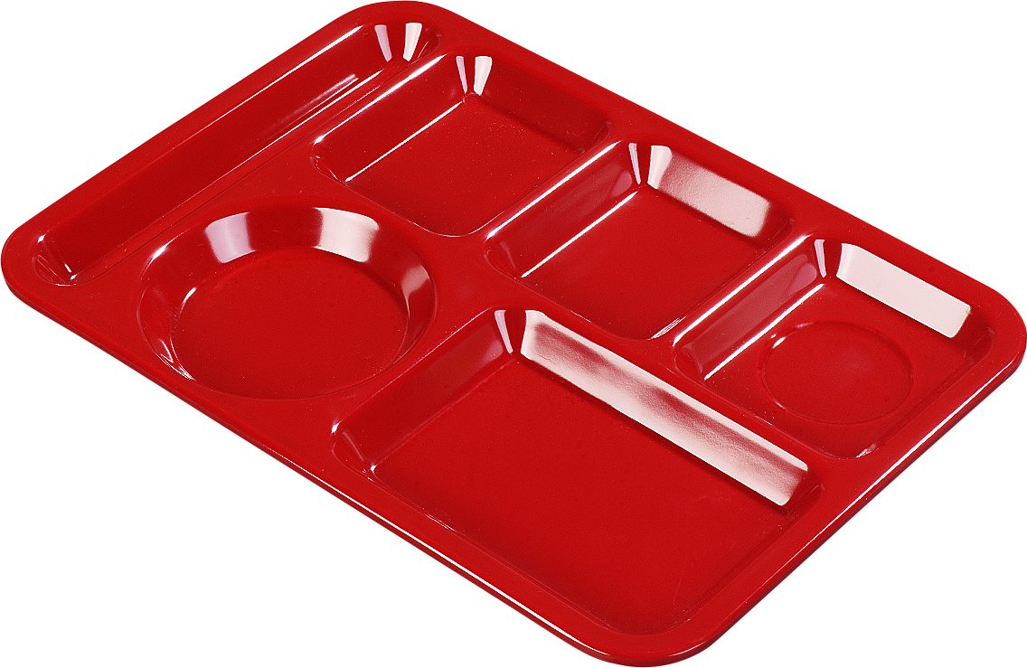 Carlisle Heavyweight 6-Compartment Plastic Meal Tray - Left-Handed Design for Schools, Cafeterias & Dining Halls - Durable Melamine 14