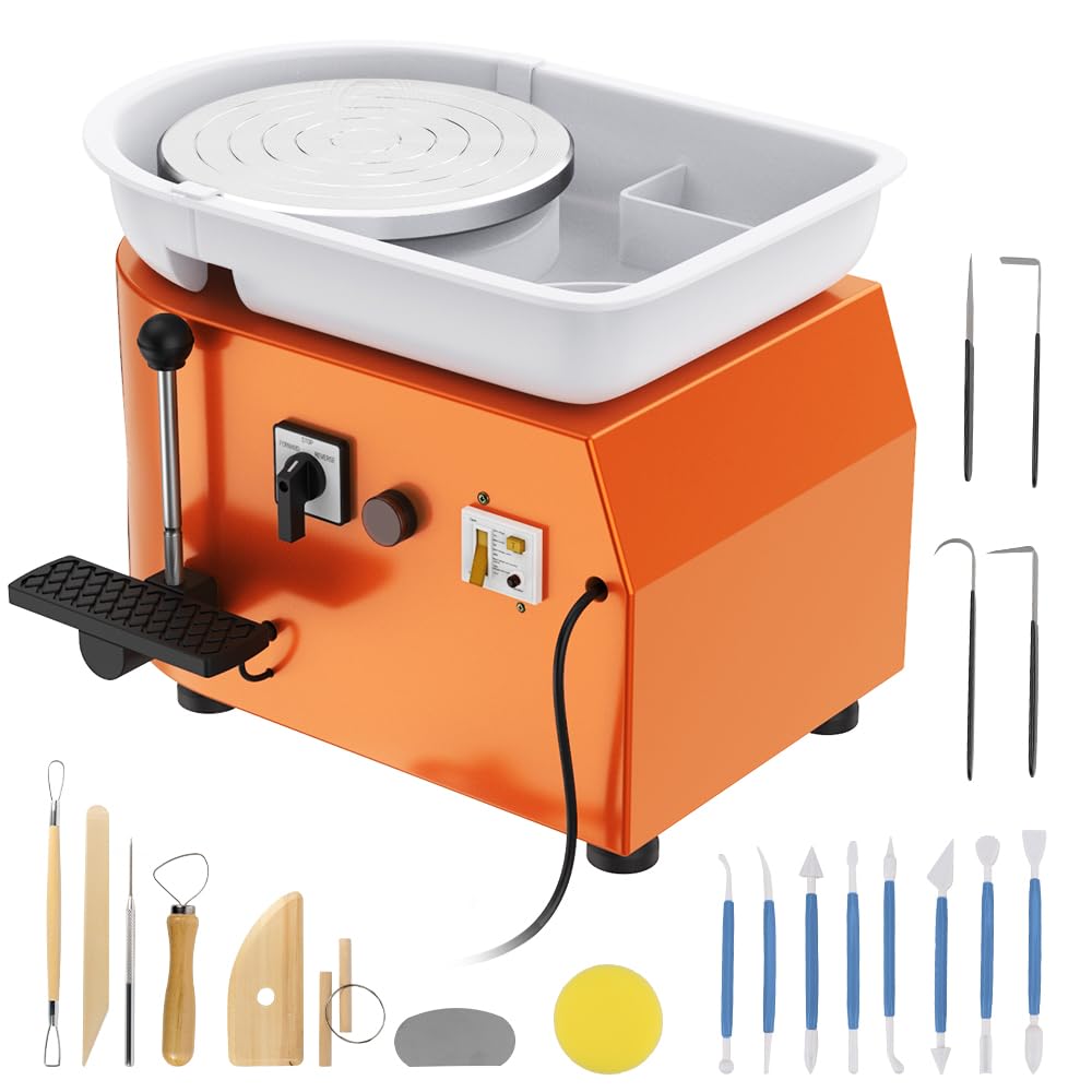 ANBULL 25cm Electric Pottery Wheel Machine with Adjustable Speed & Foot Pedal - Professional Ceramic Clay Forming Tool for Artists & Beginners (Orange) - Perfect for Home Studios, Classroom Projects & DIY Pottery Making