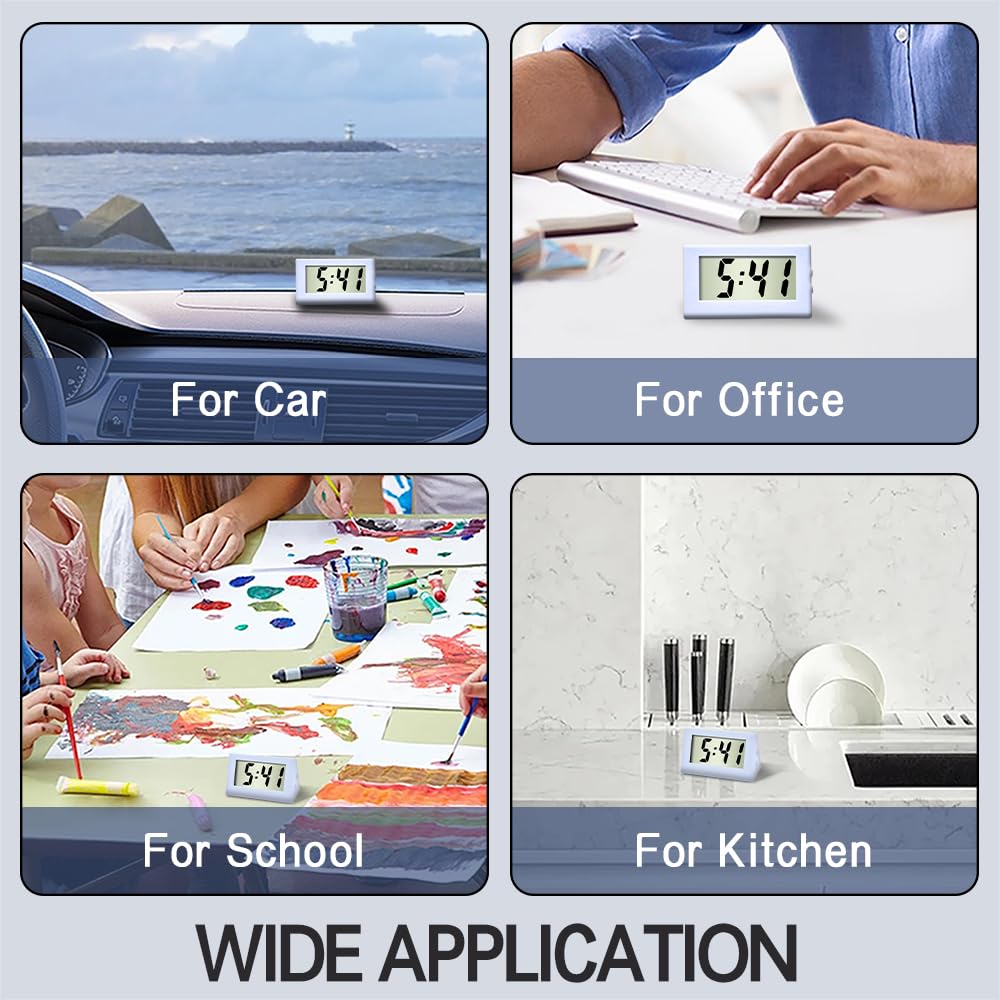 Mini Car Clock with LCD Time & Day Display - Auto Dashboard Accessory for Home & Vehicle (White)