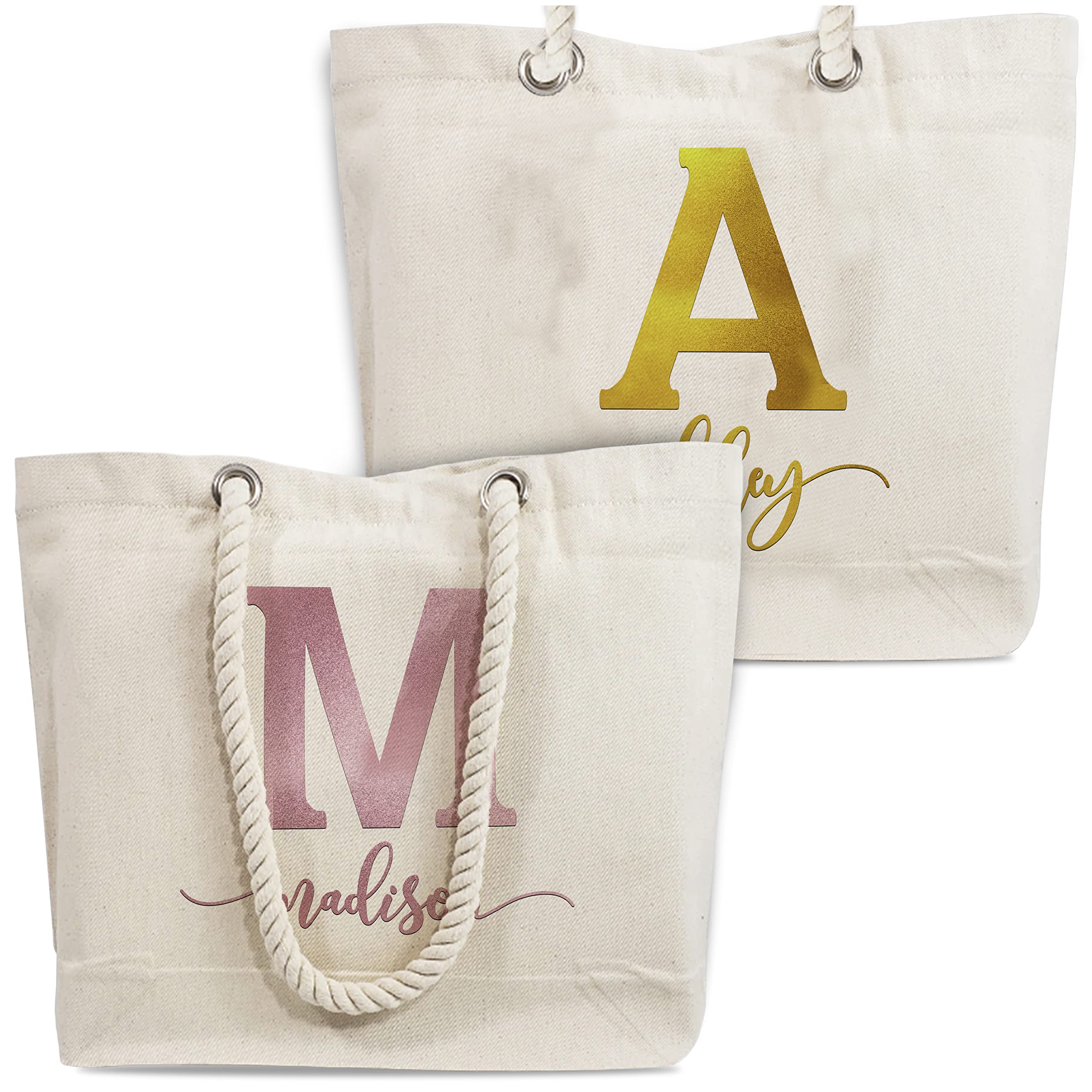 Custom Monogram Canvas Tote Bag for Women - 17 Vinyl Color Options - Personalized Beach & Grocery Bag with Pockets - Great for Bridal Showers, Bachelorette Parties & Birthday Gifts - Durable Shoulder Bag for Shopping, Travel & Daily Use