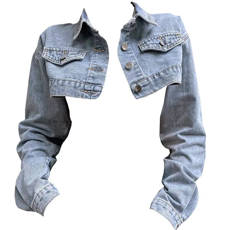 Vintage Long Sleeve Crop Denim Jacket for Women - Distressed Denim Bomber Jacket & Cardigan Coat - Spring & Fall Casual Outerwear - Perfect for Street Style, Date Nights & Weekend Outings
