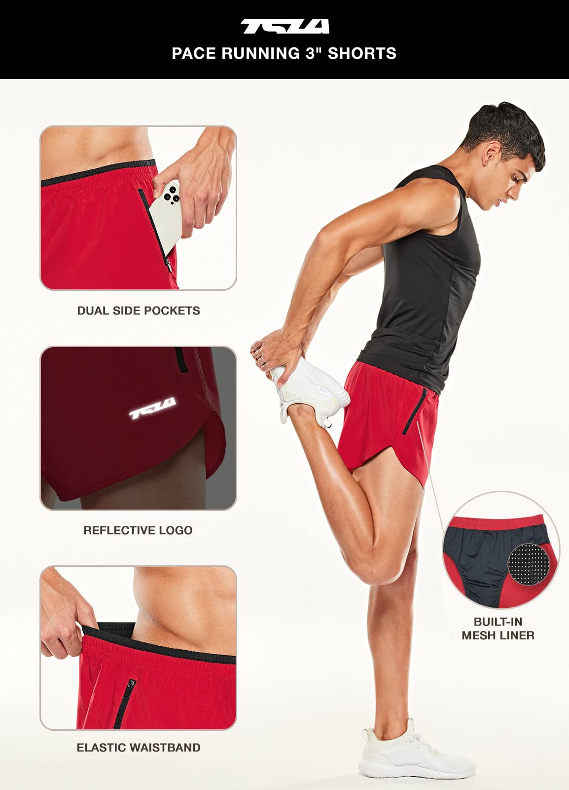 TSLA Men's 3 Inch Quick Dry Running Shorts - Breathable Mesh Workout Shorts for Jogging, Gym & Marathon Training - Lightweight Athletic Shorts for Men's Activewear