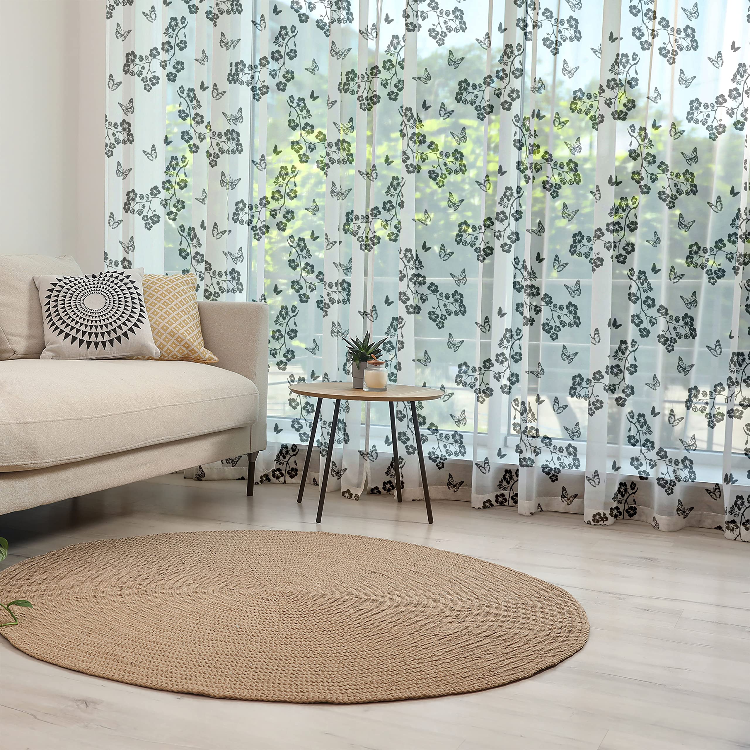 Ambesonne Black White Butterfly Tulle Curtains - Japanese Inspired Monochrome Sakura Blossom Design, Sheer Window Drapes with Rod Pocket (2 Panels 108