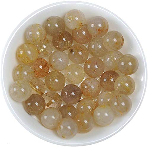 8mm Golden Rutilated Quartz Beads - Natural Stone Loose Beads for DIY Jewelry Making (15.5 Inch, 45pcs per Strand) - Perfect for Necklaces, Bracelets & Craft Projects