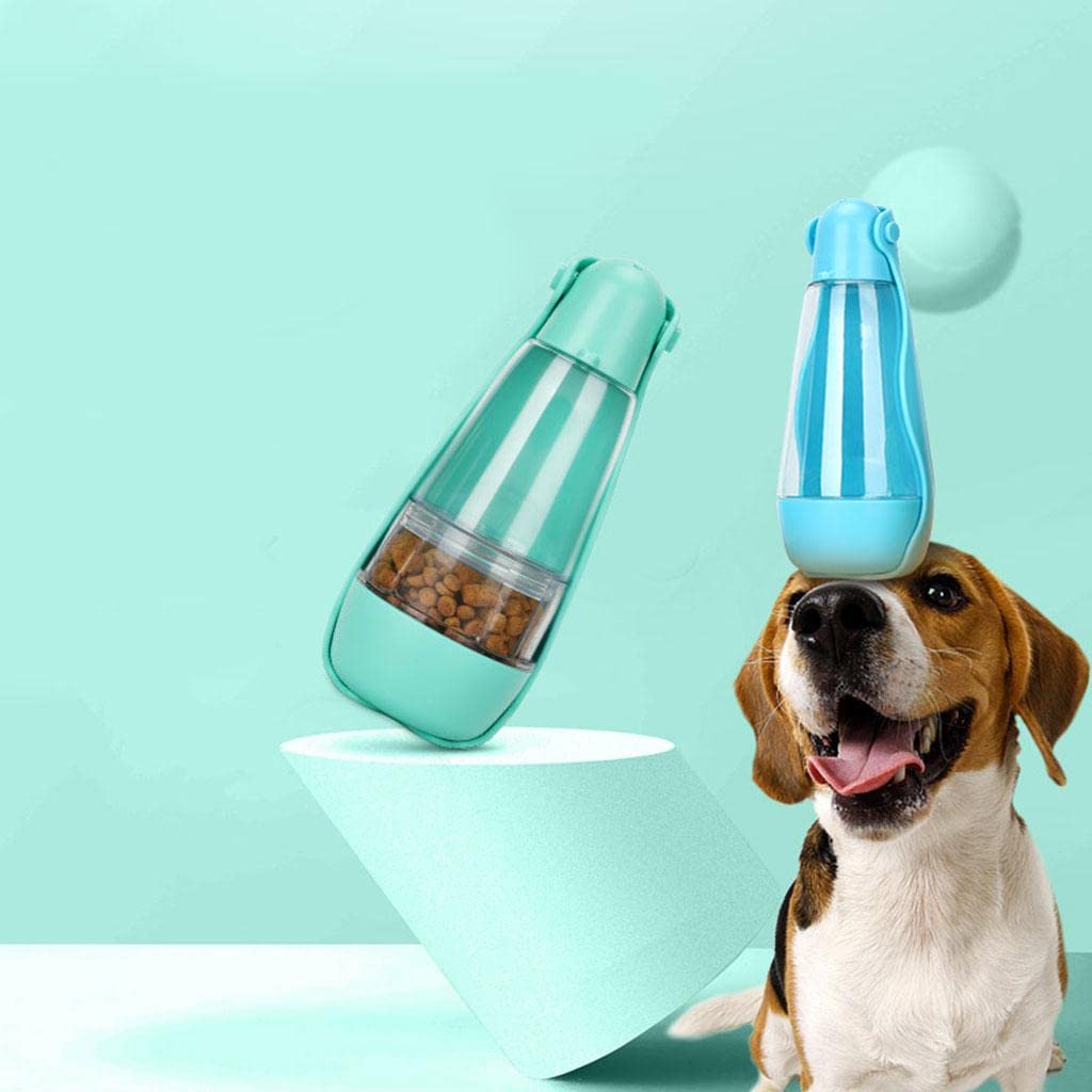SECRET DESIRE Dog Water Bottle with Cup and Tray - Portable Pet Water Dispenser for Outdoor Hiking, Walking, and Travel - Ideal for Dogs and Cats - Blue