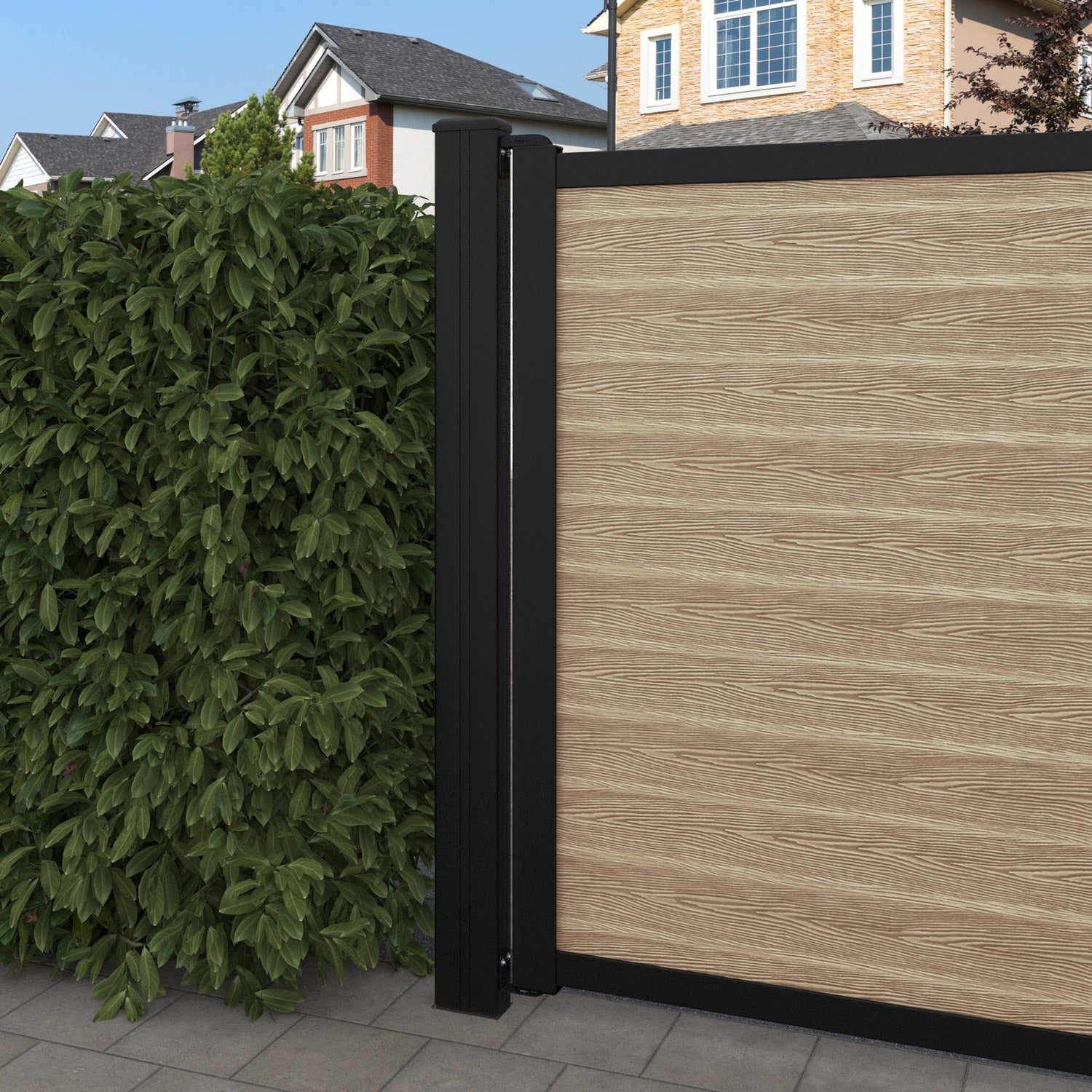 Classic Eden Straight Top Driveway Gate - Light Oak Finish with Decorative Top Screen | Durable Outdoor Driveway Entrance for Home Security & Curb Appeal
