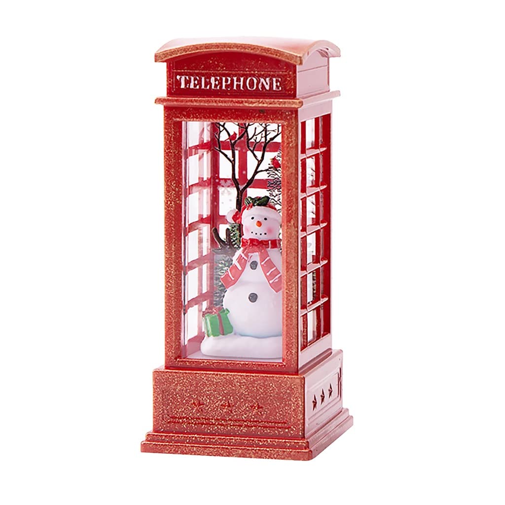 Vintage Christmas LED Night Light - Mini Telephone Booth Oil Lamp with Snowman & Santa Decor, 12x5x5cm Holiday Home Decoration for Bedroom, Living Room, Party & Gift Giving