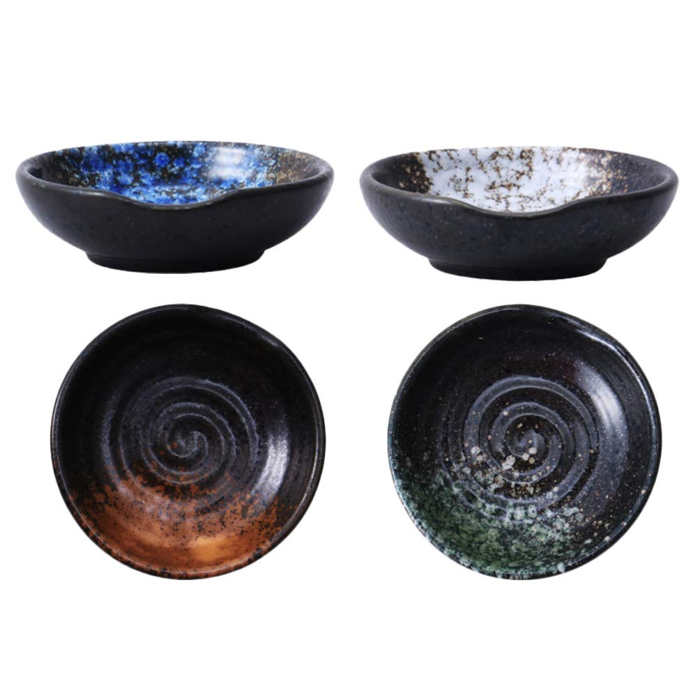 4Pcs Japanese Style Ceramic Dipping Bowls - Soy Sauce & Vinegar Dishes for Sushi, Appetizers - Assorted Colors - Perfect for Home Kitchen & Restaurant Dining