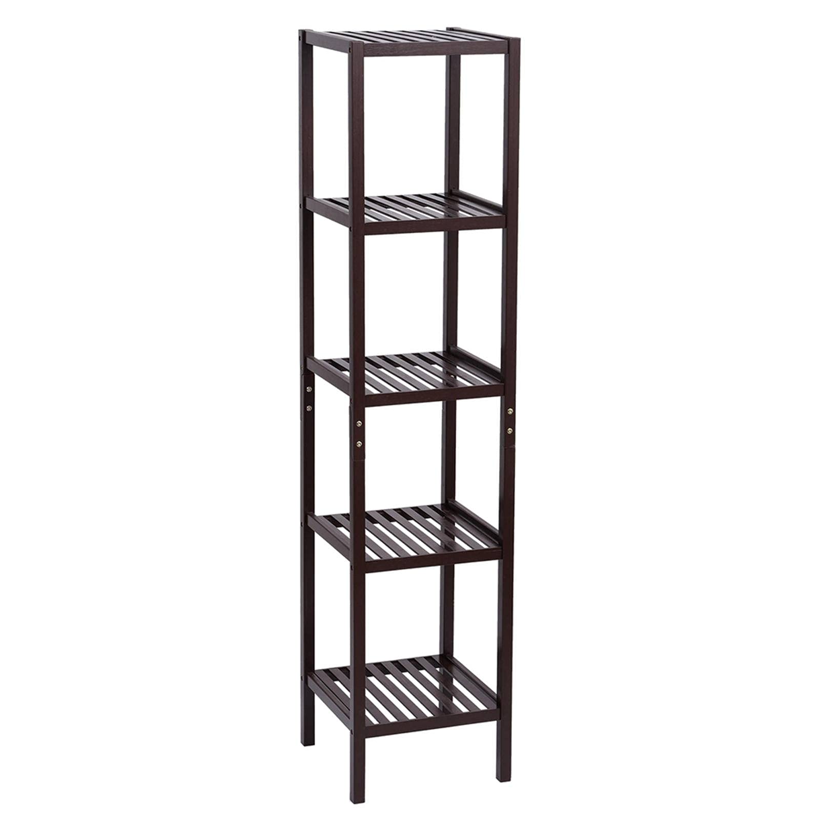5-Tier Bamboo Storage Shelf - Dark Brown Bathroom & Kitchen Organizer for Towels, Spices, and More | Space-Saving Multifunctional Rack for Home & Office Use