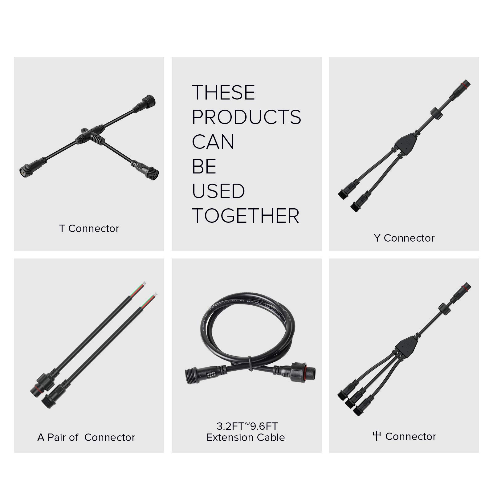 3 Core 3 Pin Y Splitter Connector - IP65 Waterproof, 18AWG, 22mm Nut, Black Plastic (1 Male to 2 Female) for LED Strip Lights - Perfect for Cars, Trucks, Boats & Indoor/Outdoor Lighting Projects