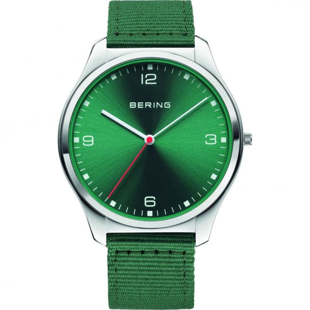 Bering Ultra Slim Green Dial Men's Watch with NATO Strap 18342-508 - Perfect for Outdoor Adventures & Casual Wear