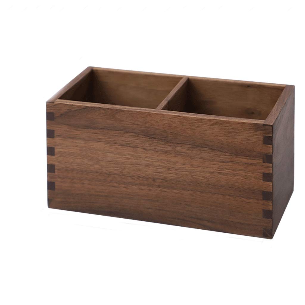 Double Grid Pen Holder for Desk - Multifunctional Office Organizer with Walnut Finish, Perfect for Pens, Makeup Brushes & Desk Accessories - Ideal for Home, Office & Workspace Organization
