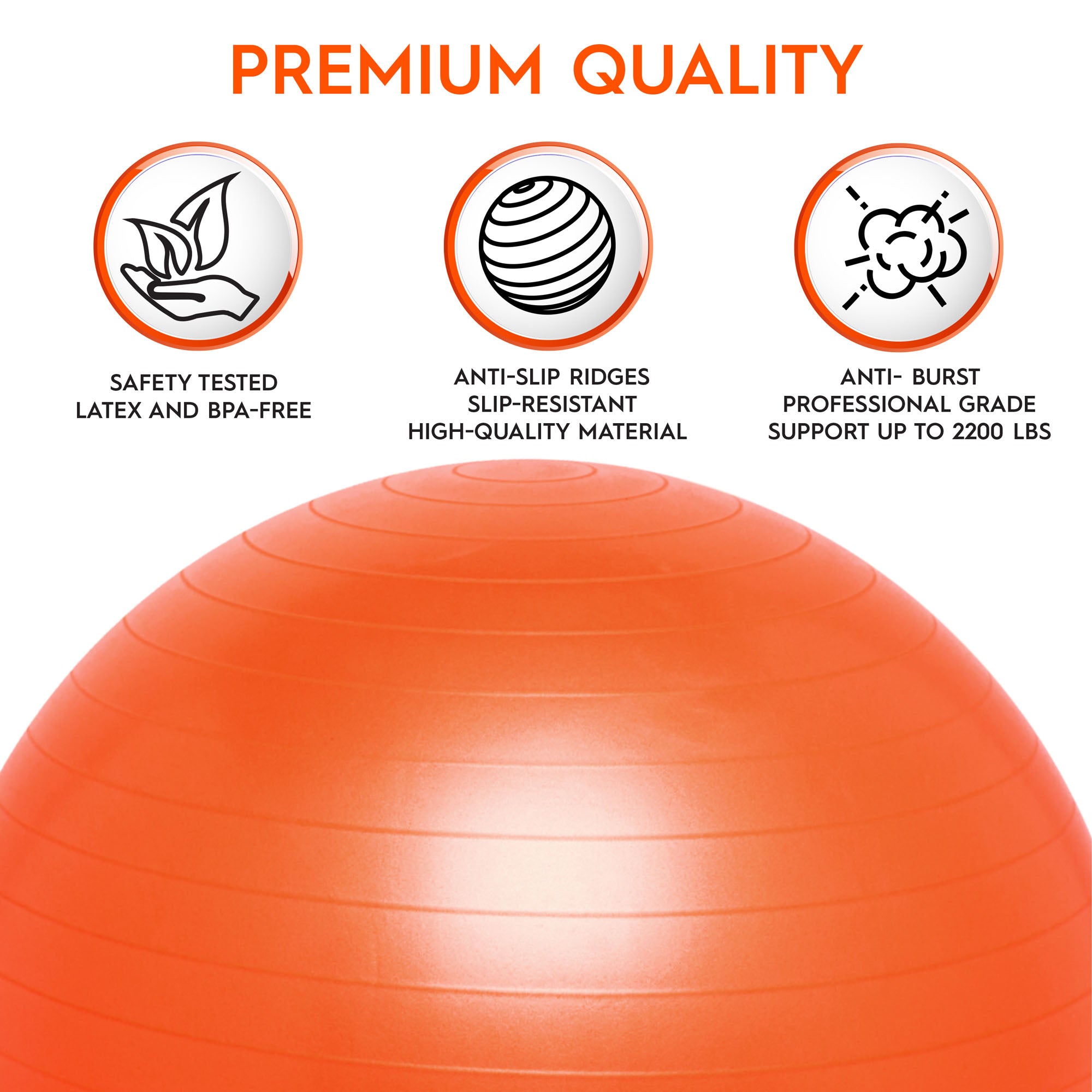 Bouncyband 65cm Balance Ball Chair - Active Sitting for Kids & Adults, Ergonomic Stability Ball Seat for Home & Office, Orange - Perfect for ADHD, Yoga & Classroom Focus