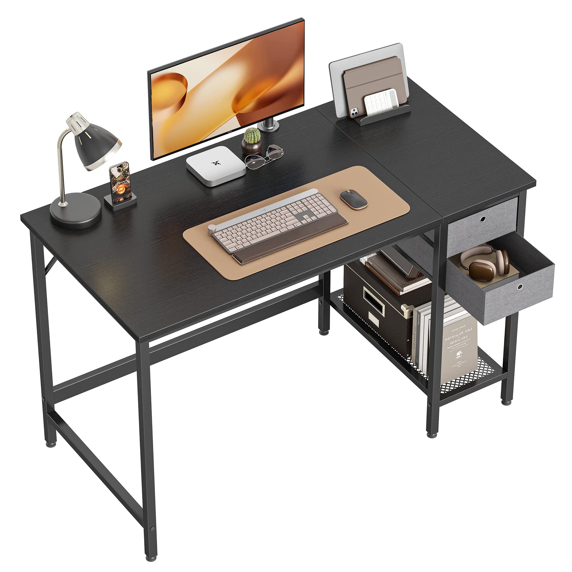 Cubiker 47 Inch Modern Home Office Desk with Drawers - Small Computer Desk for Study & Writing - Simple PC Workstation in Black - Perfect for Small Spaces & Remote Work