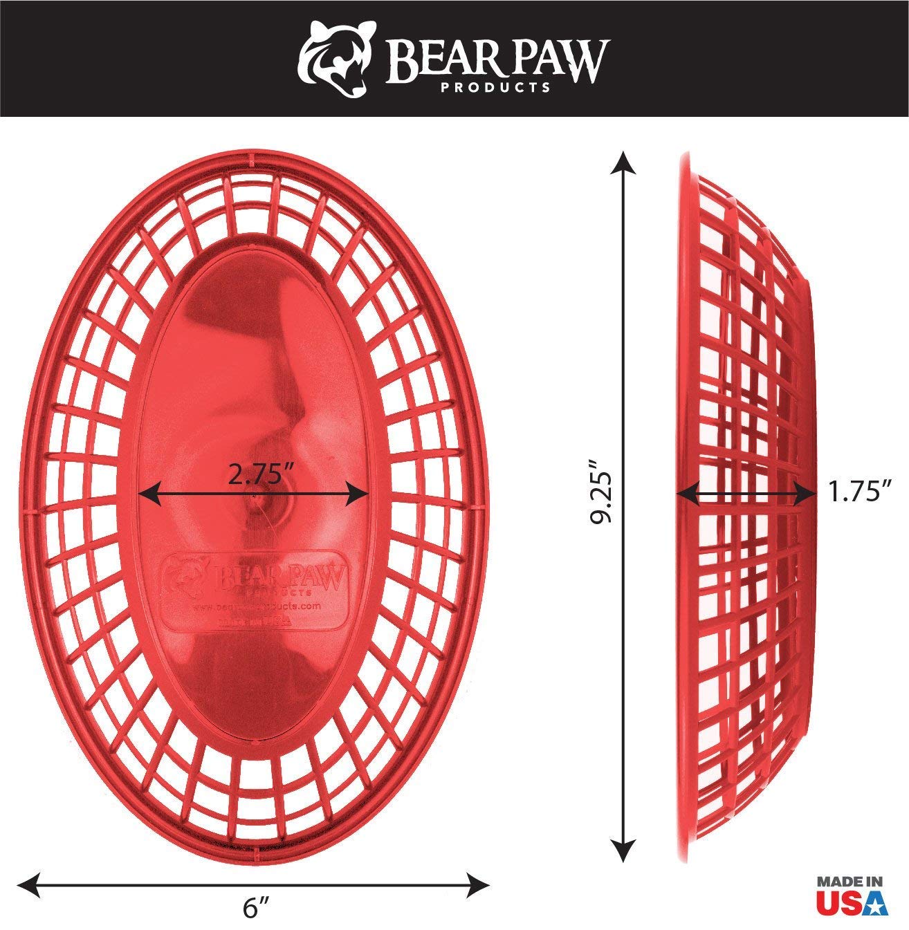 Bear Paws Plastic Oval Serving Baskets - 12-Pack Red Restaurant & Deli Trays for Fries, Burgers, Crawfish - Perfect for Parties, Picnics & Food Service