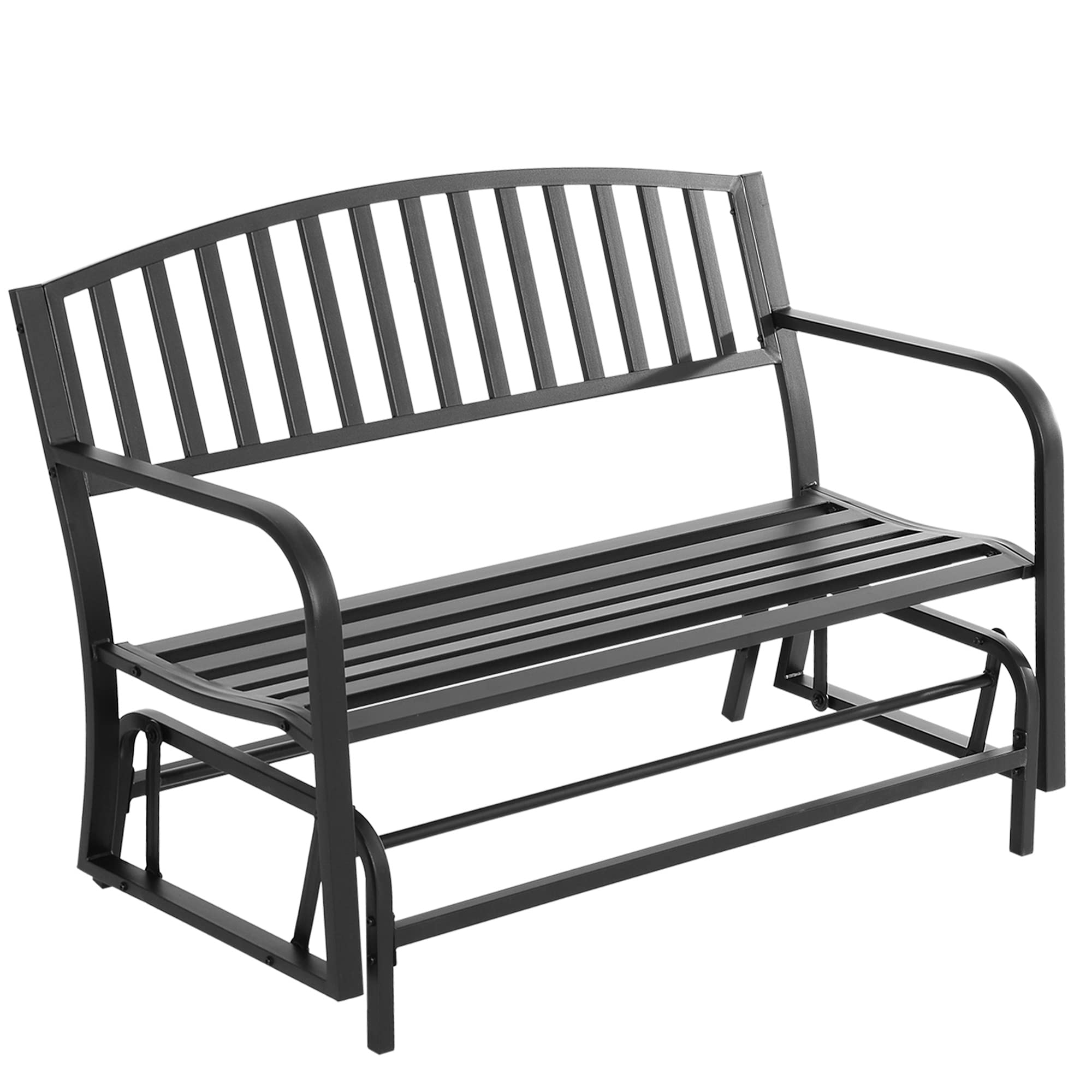 Outsunny Outdoor Glider Bench with Armrests - Steel Frame Patio Loveseat with Slatted Seat & Backrest - Perfect for Garden, Porch, Deck & Backyard Relaxation