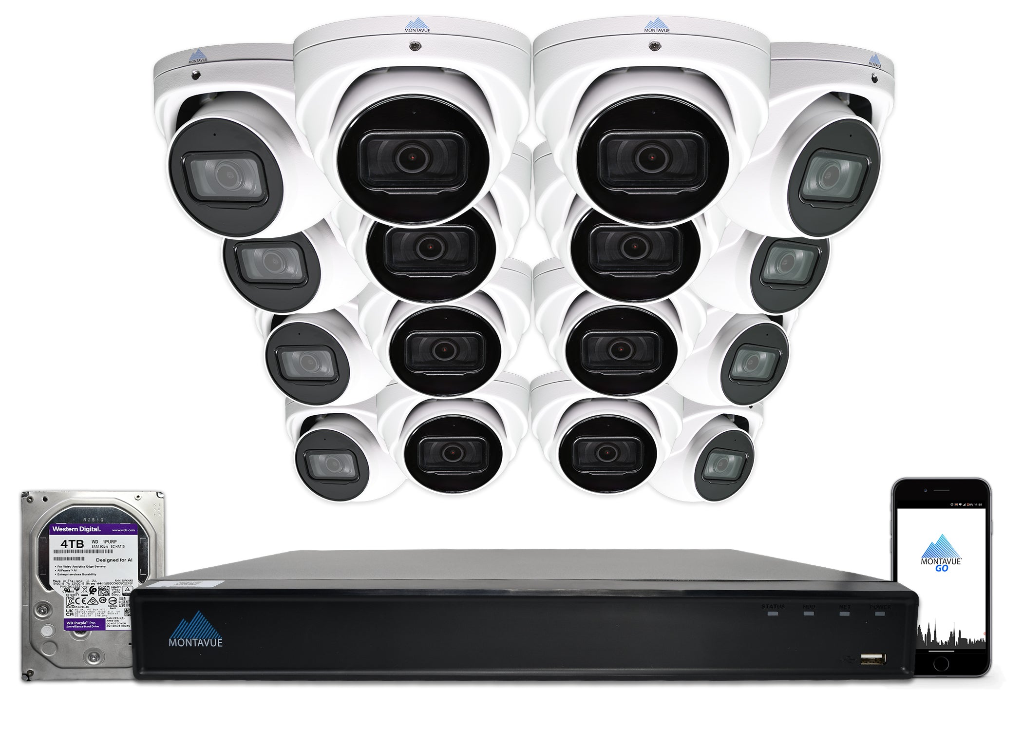 MTT8106 8MP 4K Smart Motion Turret Security Camera with SMD Package & 16 Channel NVR System (4TB HDD) - Indoor/Outdoor Surveillance for Home & Business Security