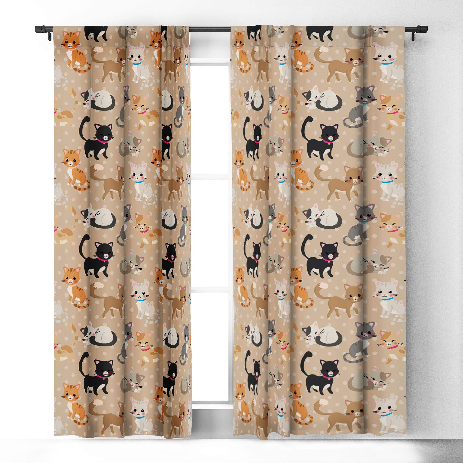 Avenie Cat Pattern Blackout Curtains - Brown 50x96 Inch Thermal Insulated Drapes for Bedroom & Living Room - Noise Reducing Window Treatments for Home Decor & Light Blocking Privacy