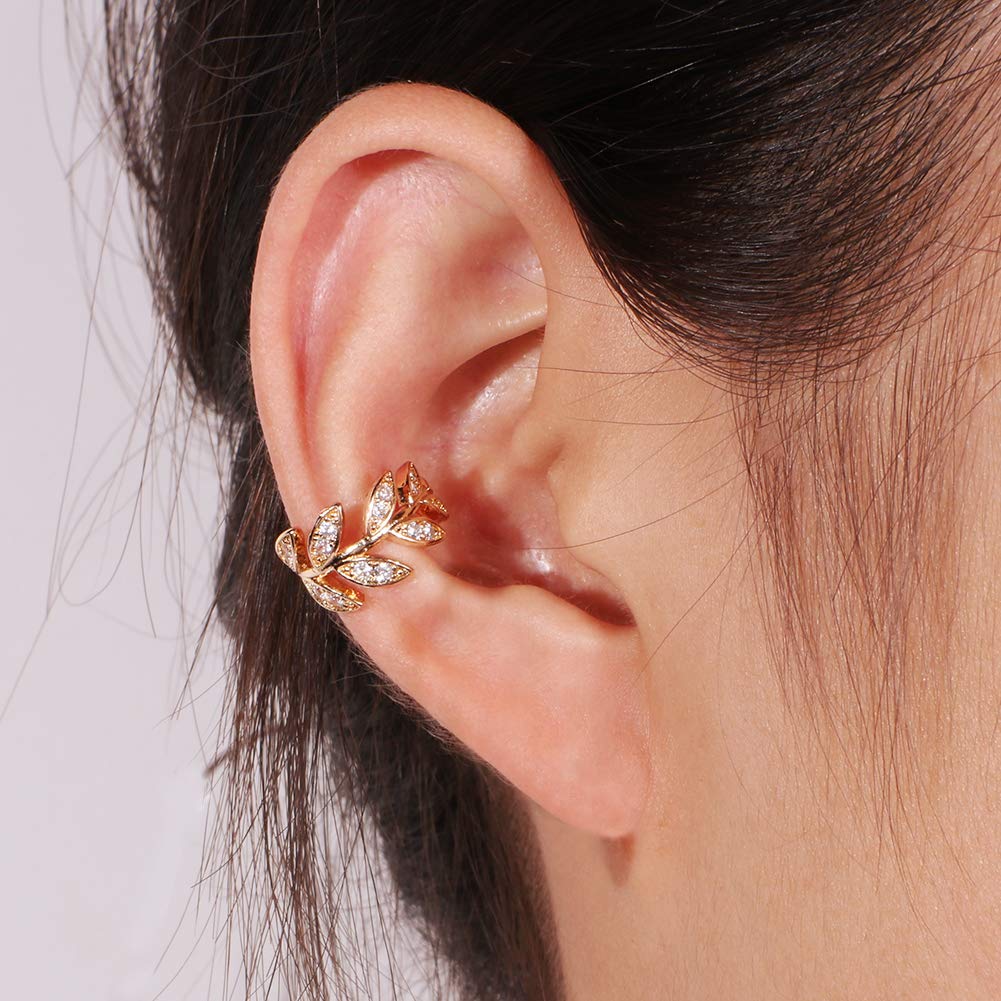 Vercret Gold Cuff Earrings for Women - Adjustable Cartilage Ear Cuff with CZ Stones, No Piercing Wrap Around Ear Clip - Perfect for Parties, Weddings & Everyday Wear