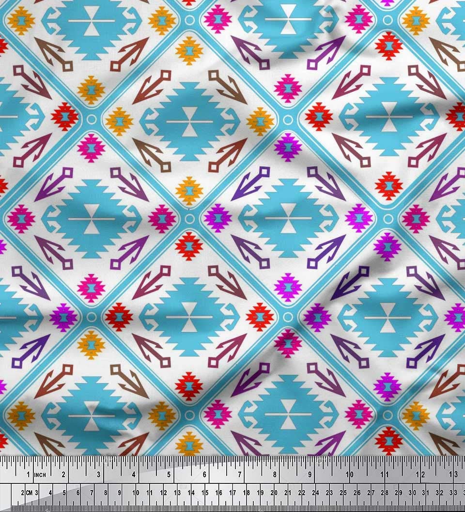 Soimoi Moss Georgette Brown Fabric by The Yard - 42 Inch Wide Aztec Geometric Printed Fabric for Dresses, Curtains & Home Decor | Tribal Contemporary Fashion Material