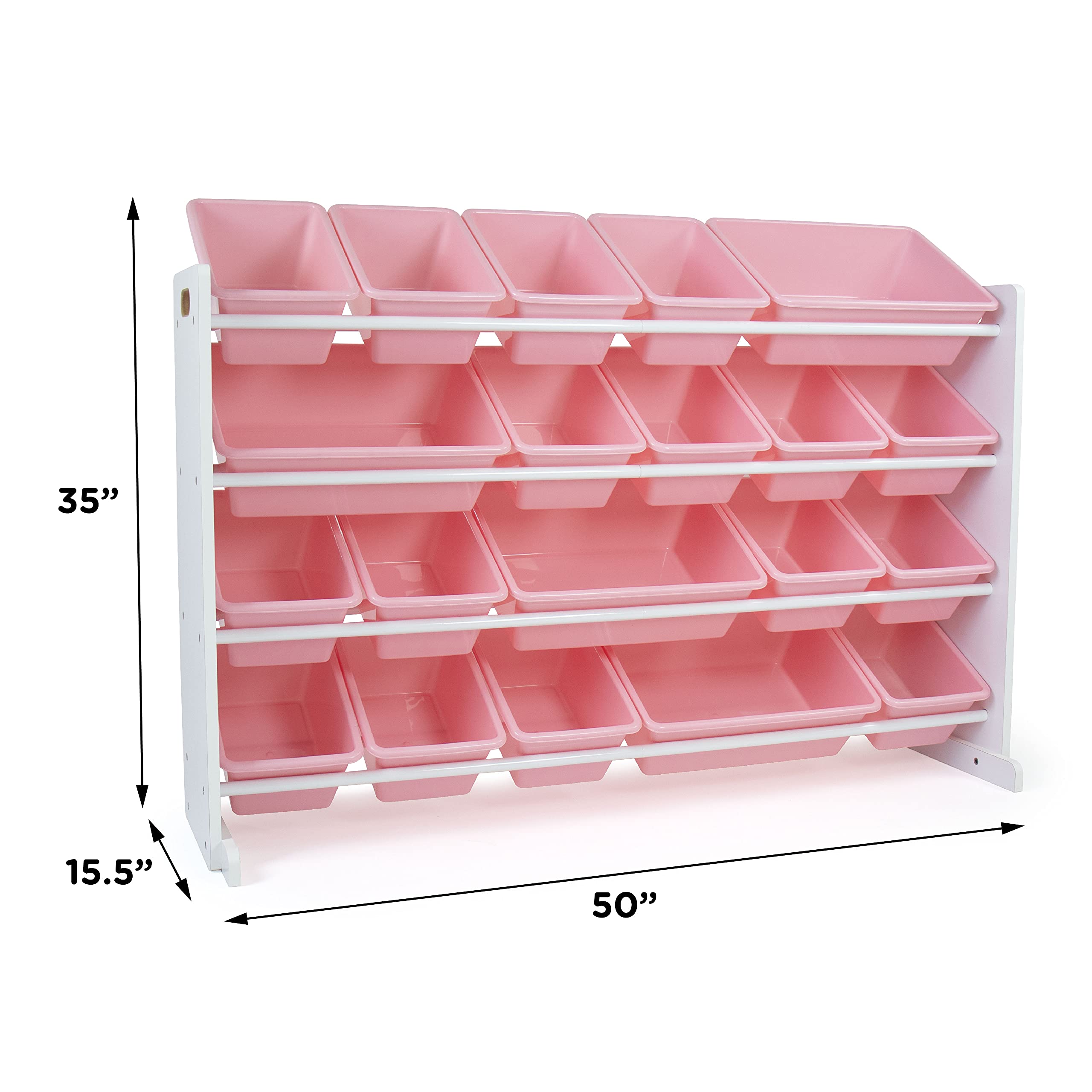 Humble Crew Kids Toy Organizer with 20 Storage Bins - White and Pink Toy Storage Solution for Playroom, Bedroom & Nursery Organization